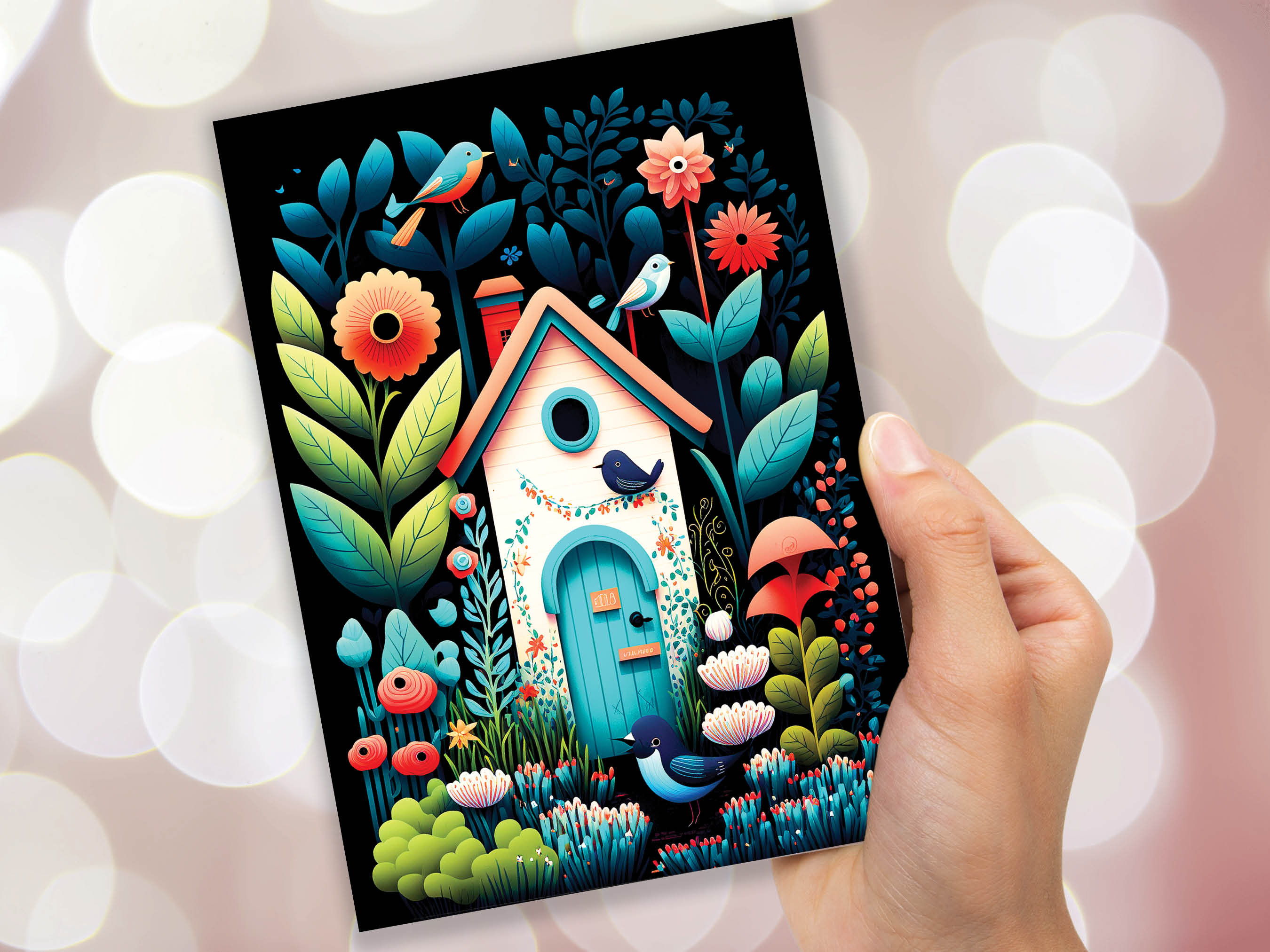 Folk Art House Greeting Card Whimsical Garden Housewarming New Home Moving House Gardening Gardeners Thank You Just Because Colourful Cards - View 9