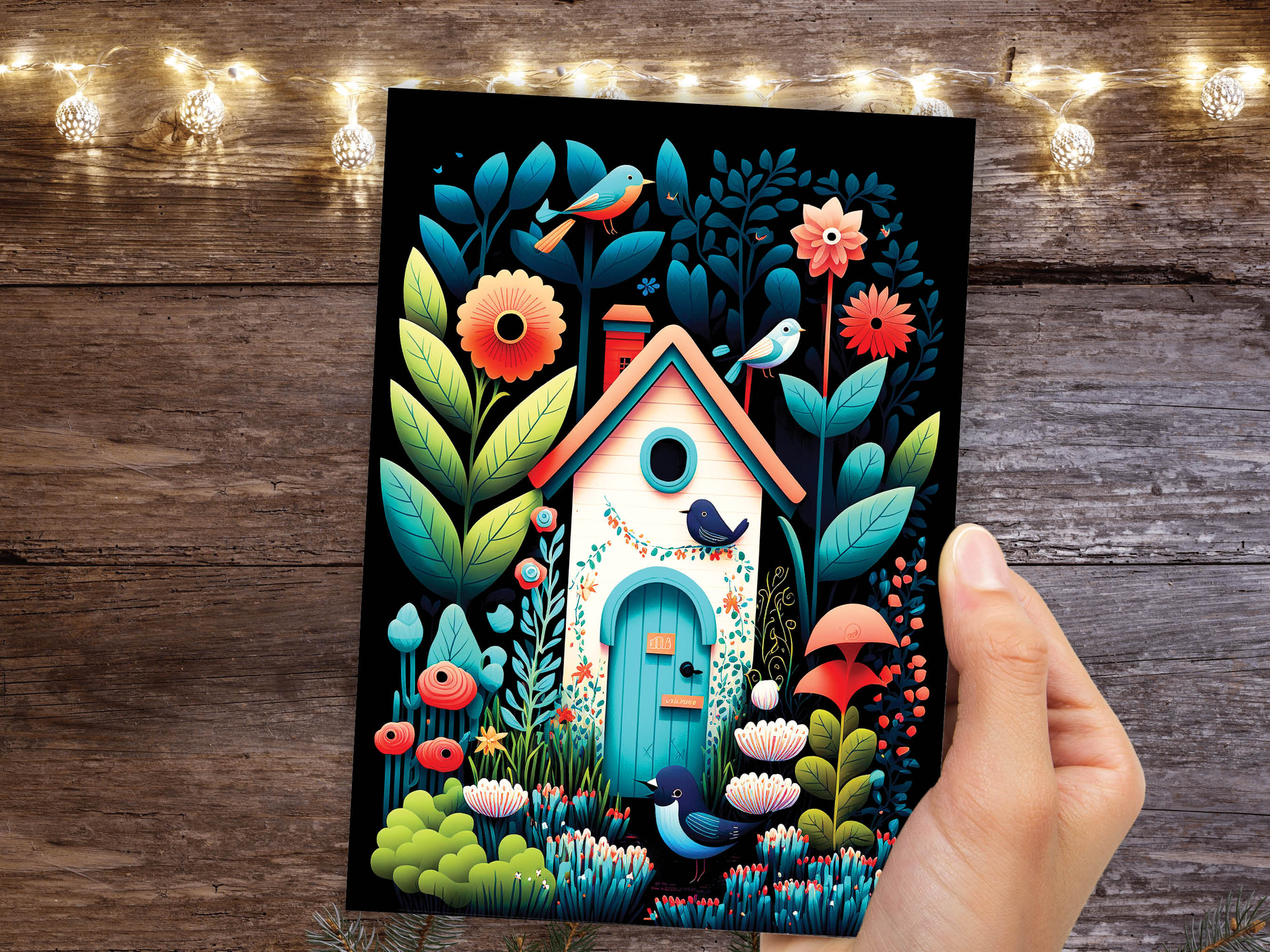 Folk Art House Greeting Card Whimsical Garden Housewarming New Home Moving House Gardening Gardeners Thank You Just Because Colourful Cards - View 10