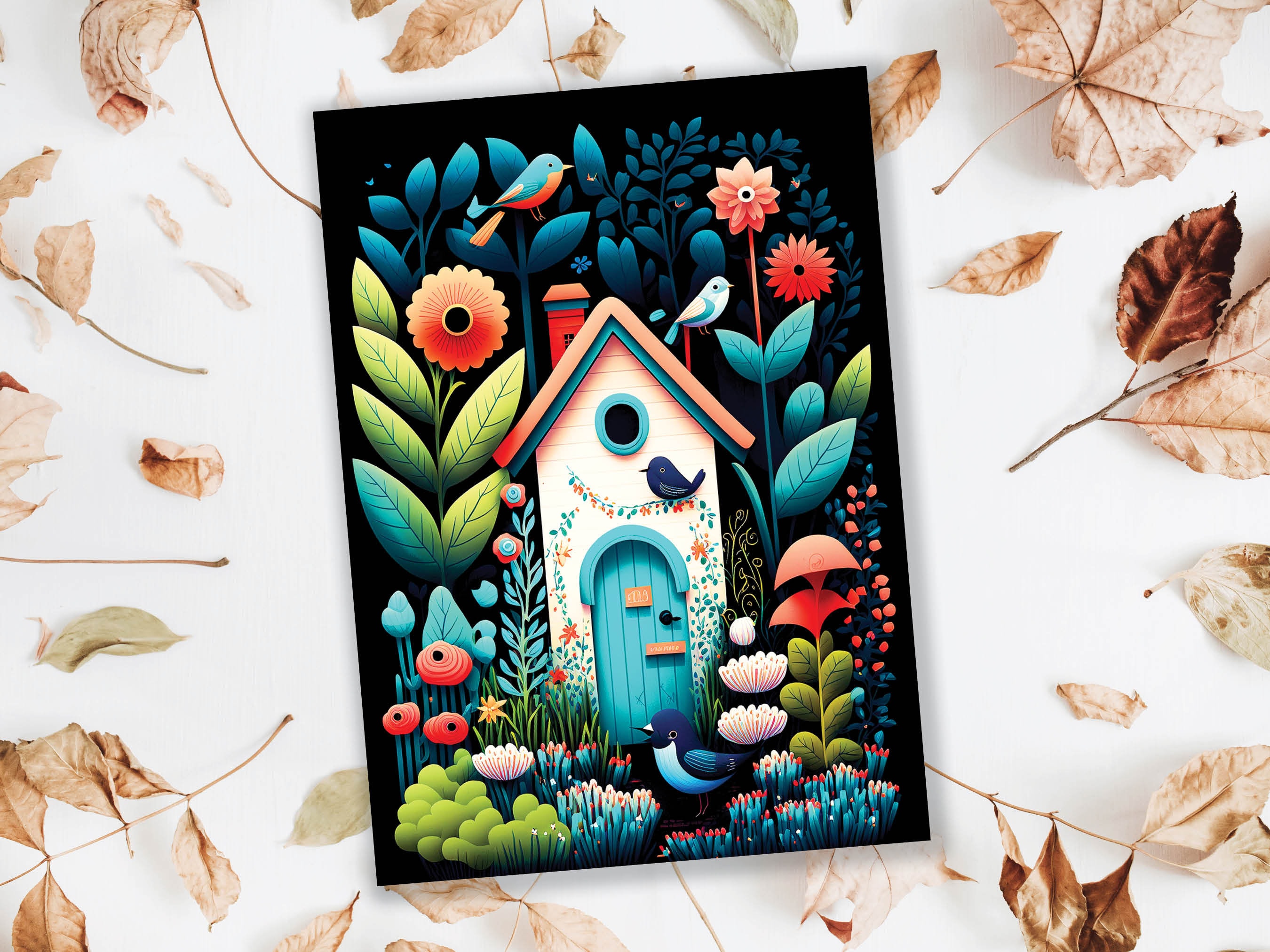 Folk Art House Greeting Card Whimsical Garden Housewarming New Home Moving House Gardening Gardeners Thank You Just Because Colourful Cards - View 8