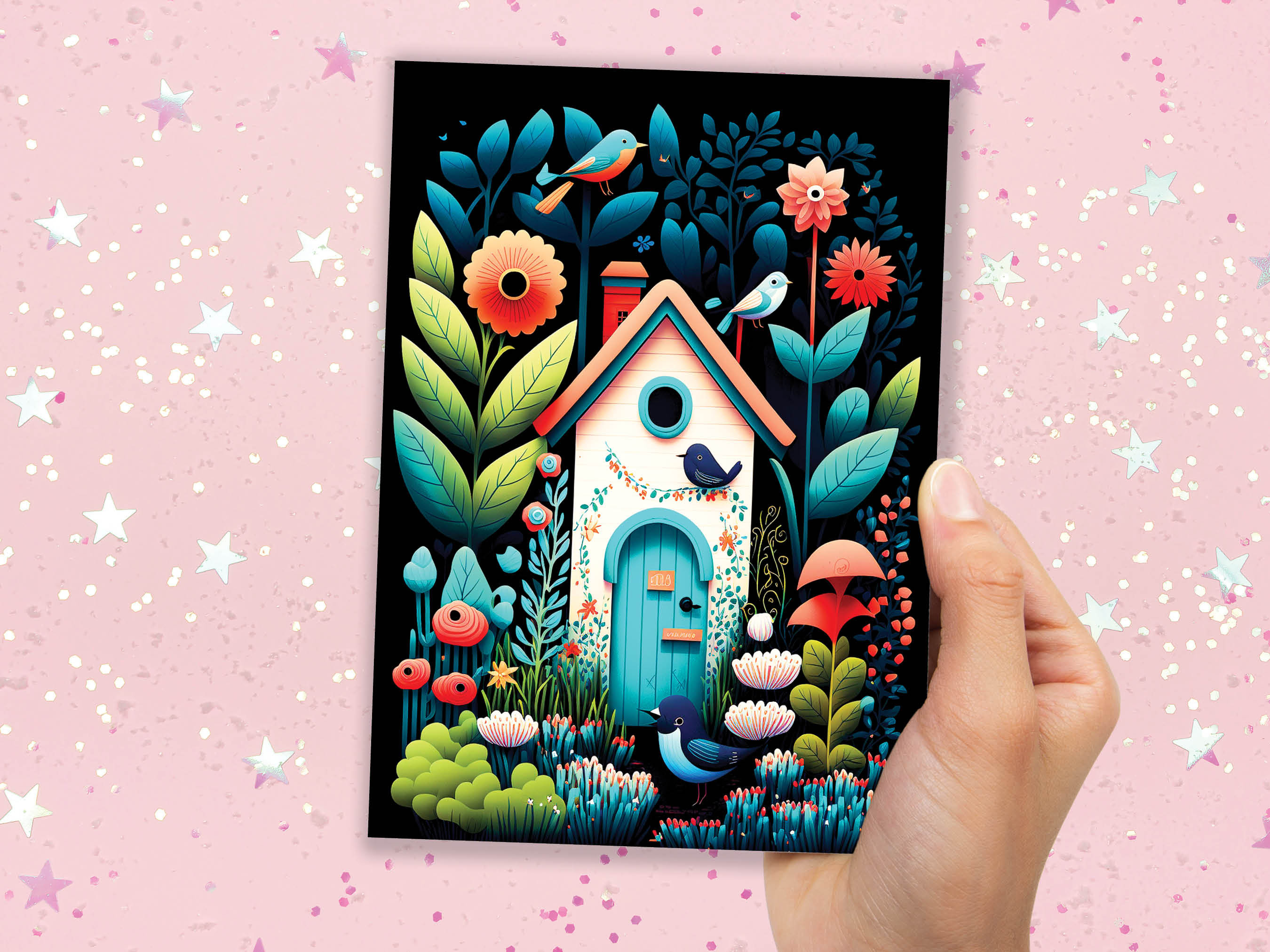 Folk Art House Greeting Card Whimsical Garden Housewarming New Home Moving House Gardening Gardeners Thank You Just Because Colourful Cards - View 6
