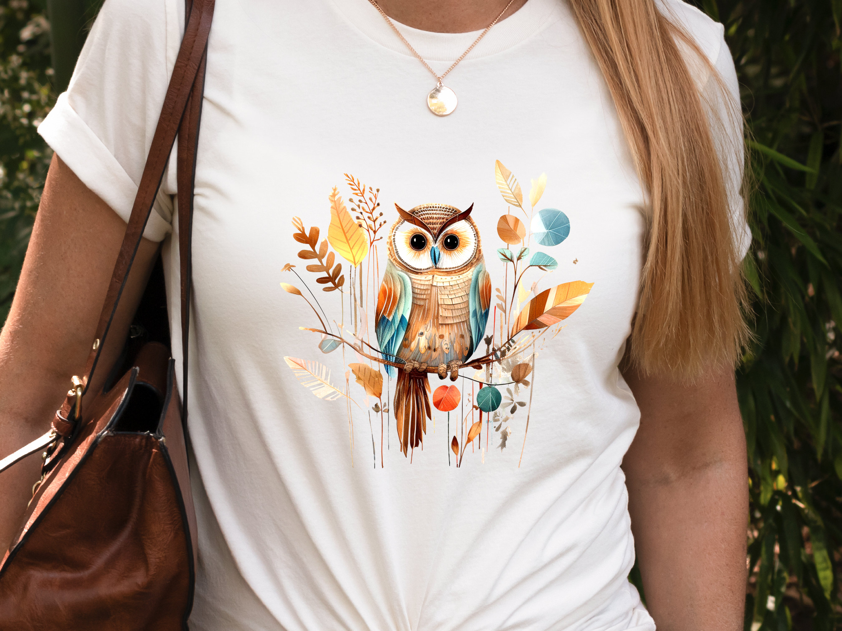 Cute Folk Art Owl Shirt Botanical Patchwork Bird T-Shirt Neutral Owl Lovers Gift for Her Floral Ornithologist Tee Sustainable Organic Cotton - View 7