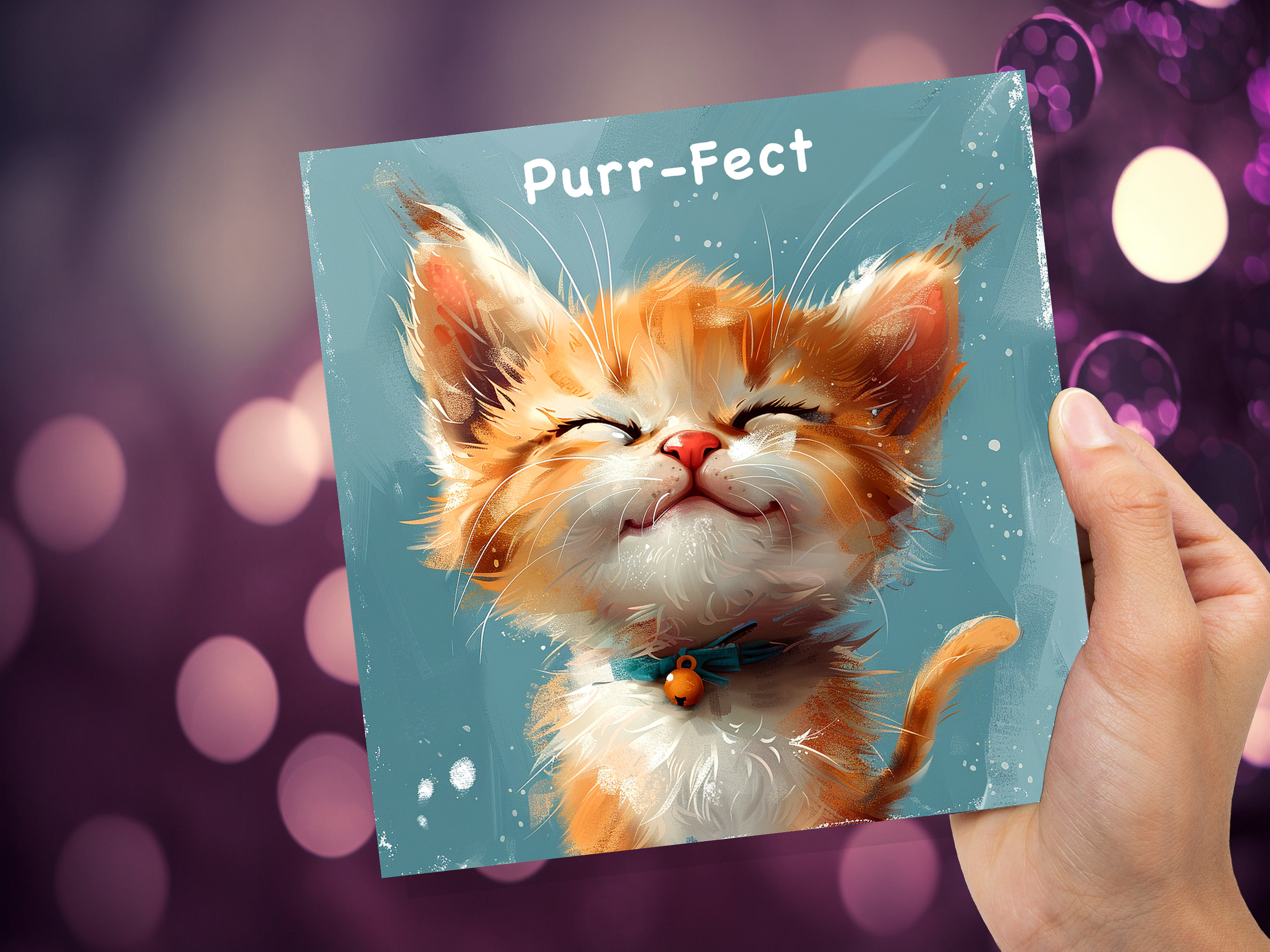 Purr-Fect Ginger Kitten Card for Cat Lovers Pet Owners Friendship Birthday to Say Thank You Cute Fluffy Kitty Happy Content Purring Smiling - View 8