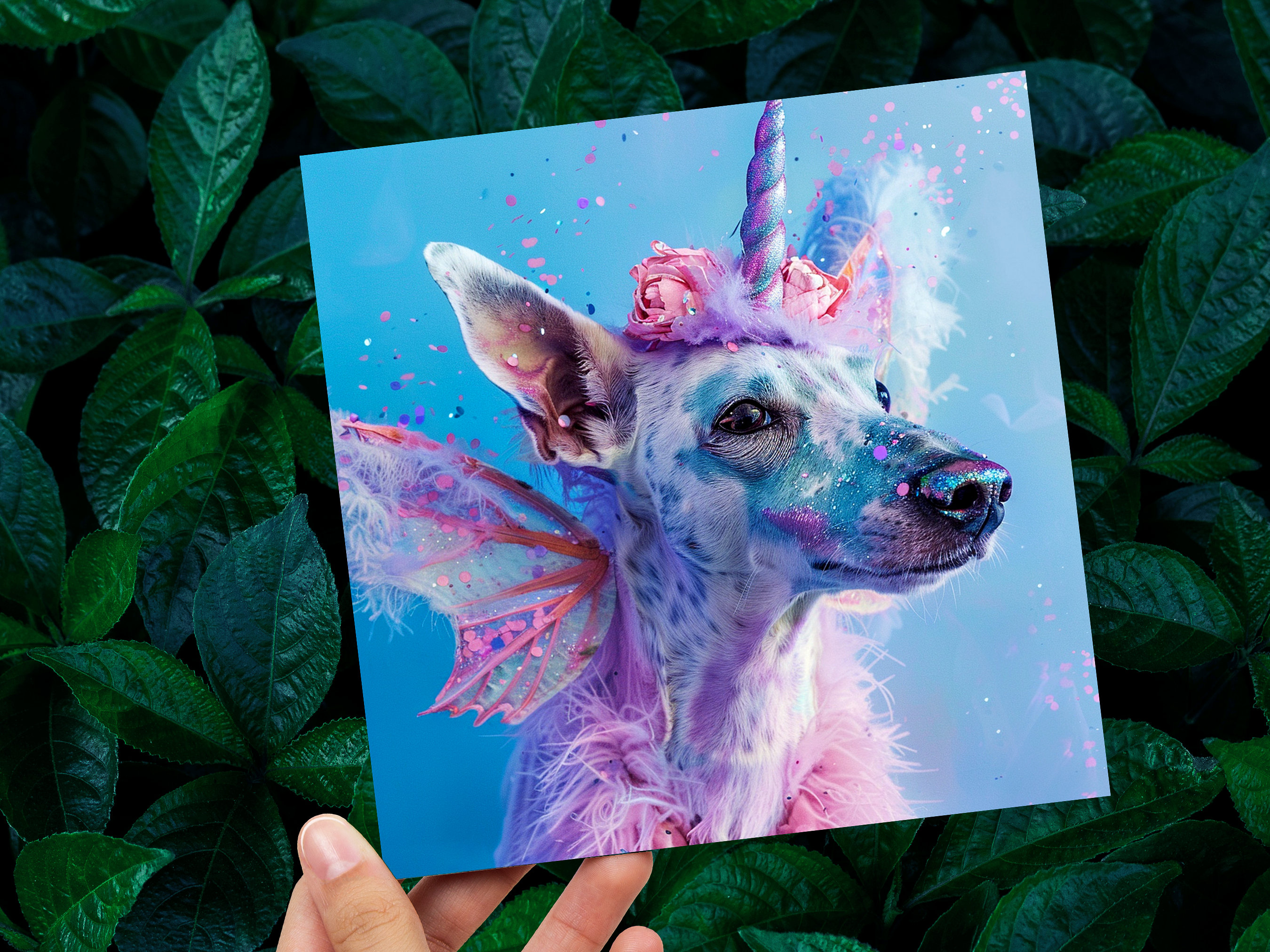 Dogicorn Birthday Card Magical Fantasy Unicorn Dog Rainbow Pink Blue Whimsical Cute Fancy Dress Party Invites Butterfly Fairy Wings Silly - View 7