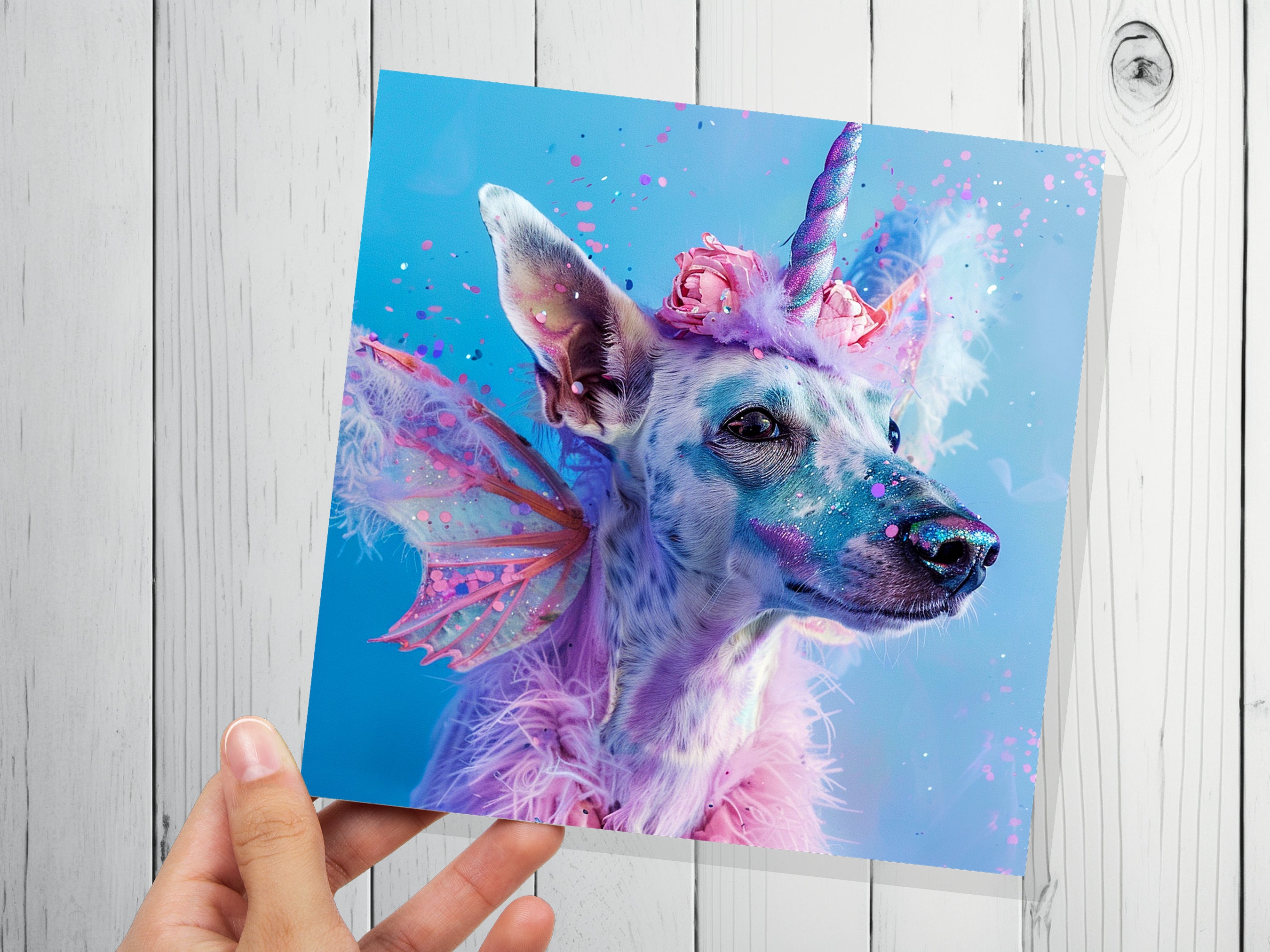 Dogicorn Birthday Card Magical Fantasy Unicorn Dog Rainbow Pink Blue Whimsical Cute Fancy Dress Party Invites Butterfly Fairy Wings Silly - View 5