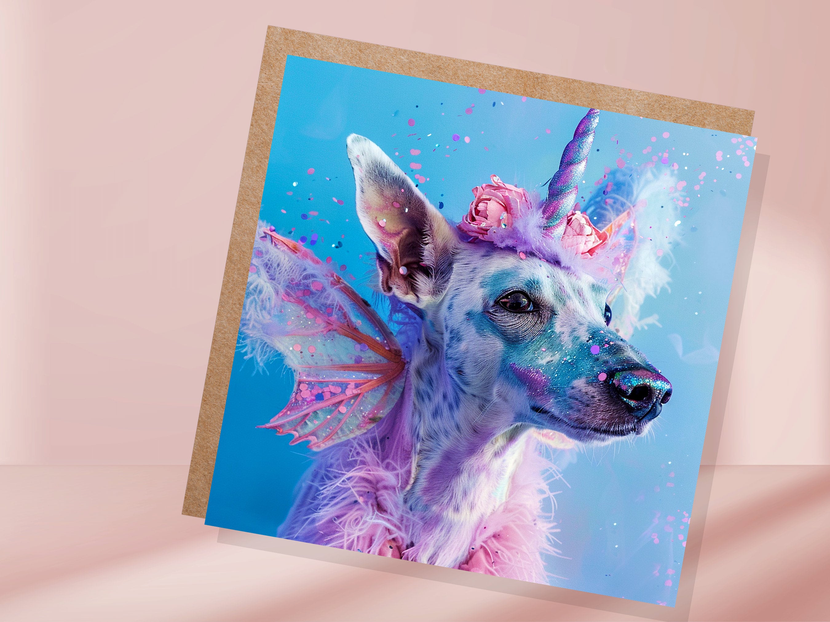Dogicorn Birthday Card Magical Fantasy Unicorn Dog Rainbow Pink Blue Whimsical Cute Fancy Dress Party Invites Butterfly Fairy Wings Silly - View 3