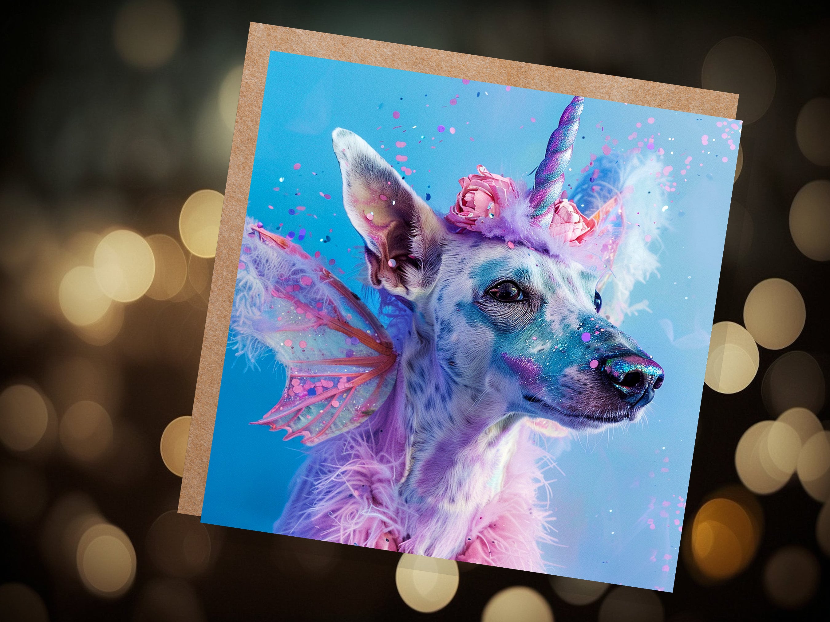 Dogicorn Birthday Card Magical Fantasy Unicorn Dog Rainbow Pink Blue Whimsical Cute Fancy Dress Party Invites Butterfly Fairy Wings Silly - View 4