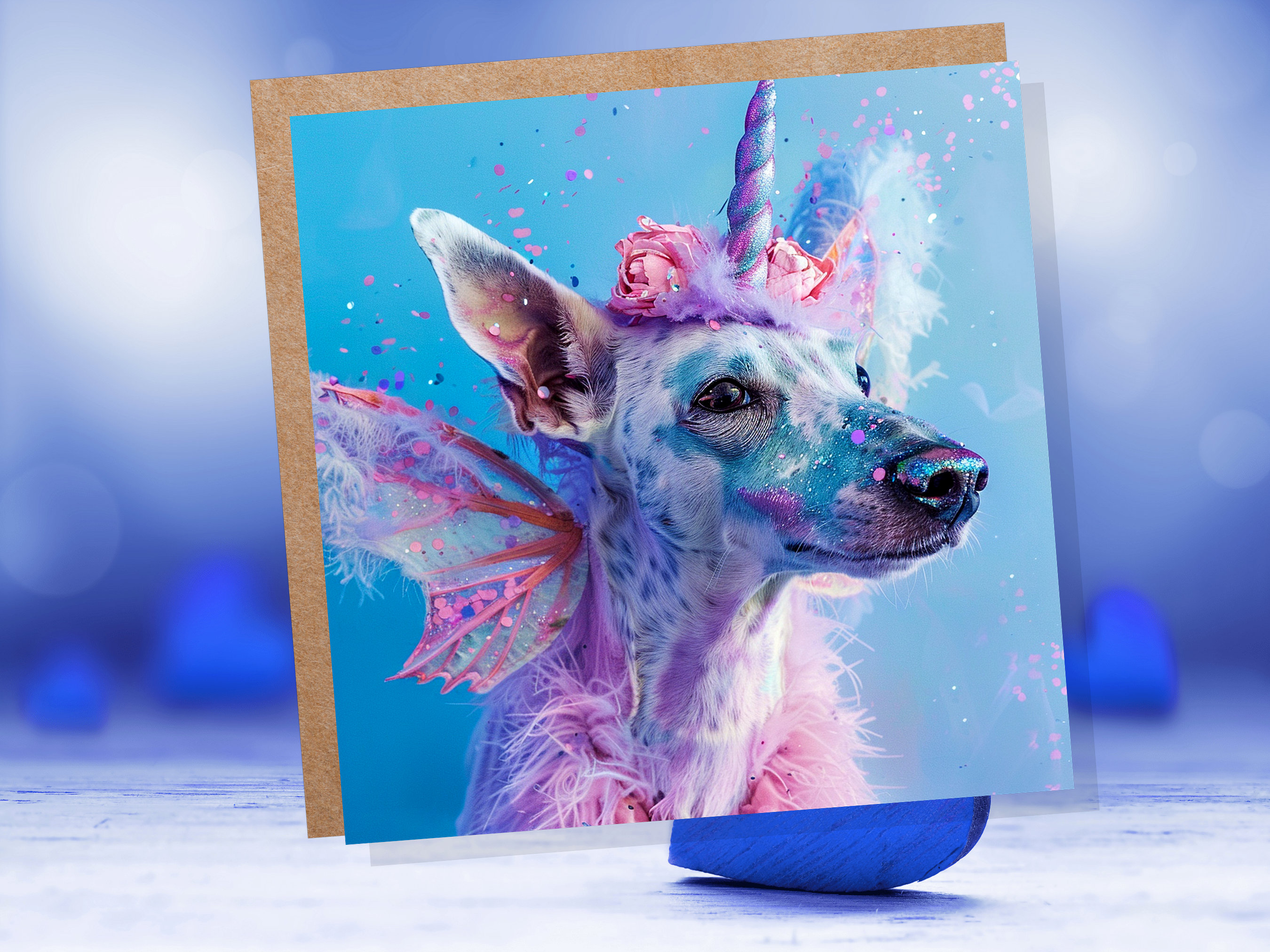 Dogicorn Birthday Card Magical Fantasy Unicorn Dog Rainbow Pink Blue Whimsical Cute Fancy Dress Party Invites Butterfly Fairy Wings Silly - View 2