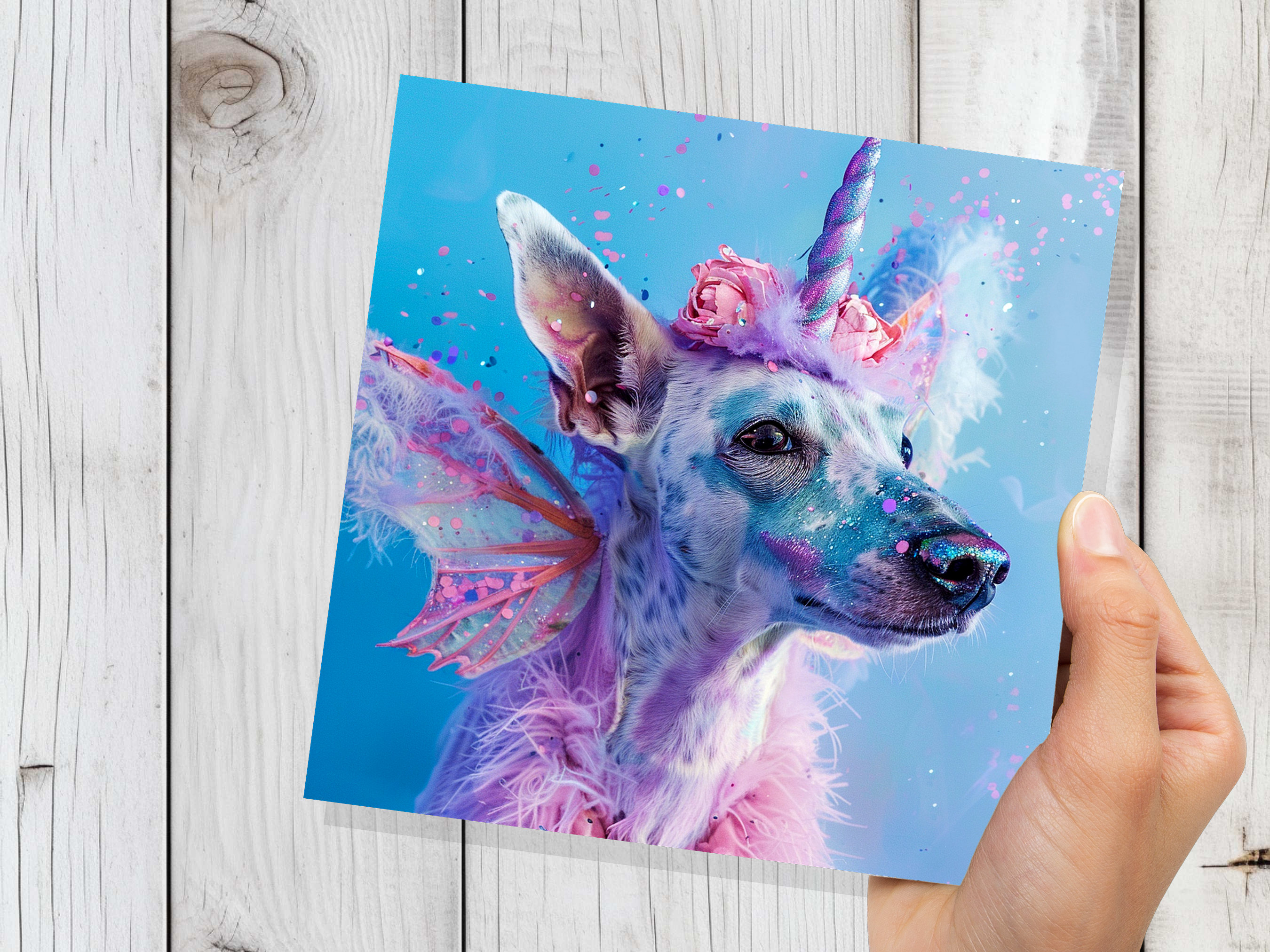 Dogicorn Birthday Card Magical Fantasy Unicorn Dog Rainbow Pink Blue Whimsical Cute Fancy Dress Party Invites Butterfly Fairy Wings Silly - View 8