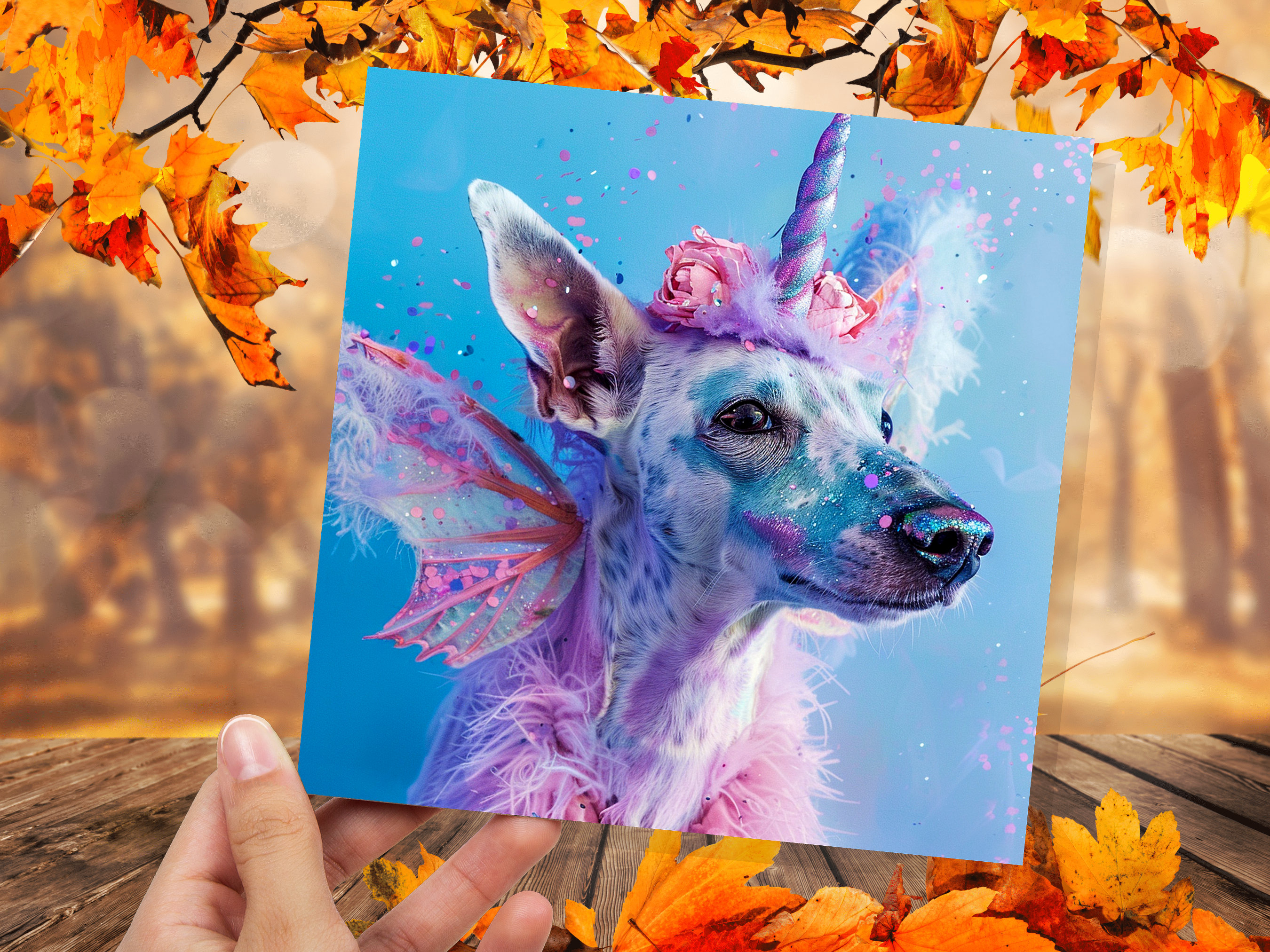 Dogicorn Birthday Card Magical Fantasy Unicorn Dog Rainbow Pink Blue Whimsical Cute Fancy Dress Party Invites Butterfly Fairy Wings Silly - View 6