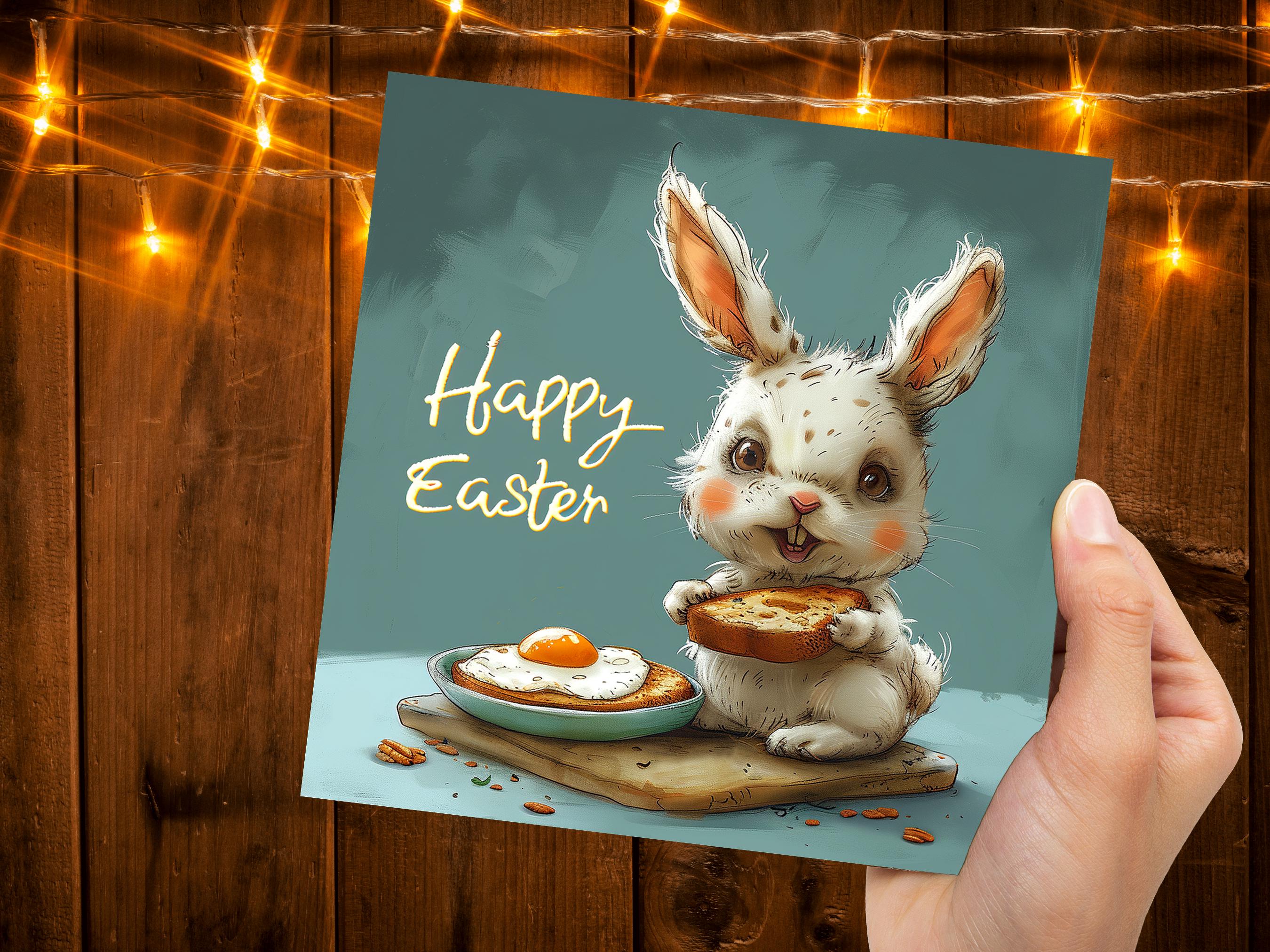 Evil Easter Bunny Card Eating Eggs on Toast Funny Alternative Illustration Creepy Horror with Rabbit Unique Greetings for Family Friends - View 7