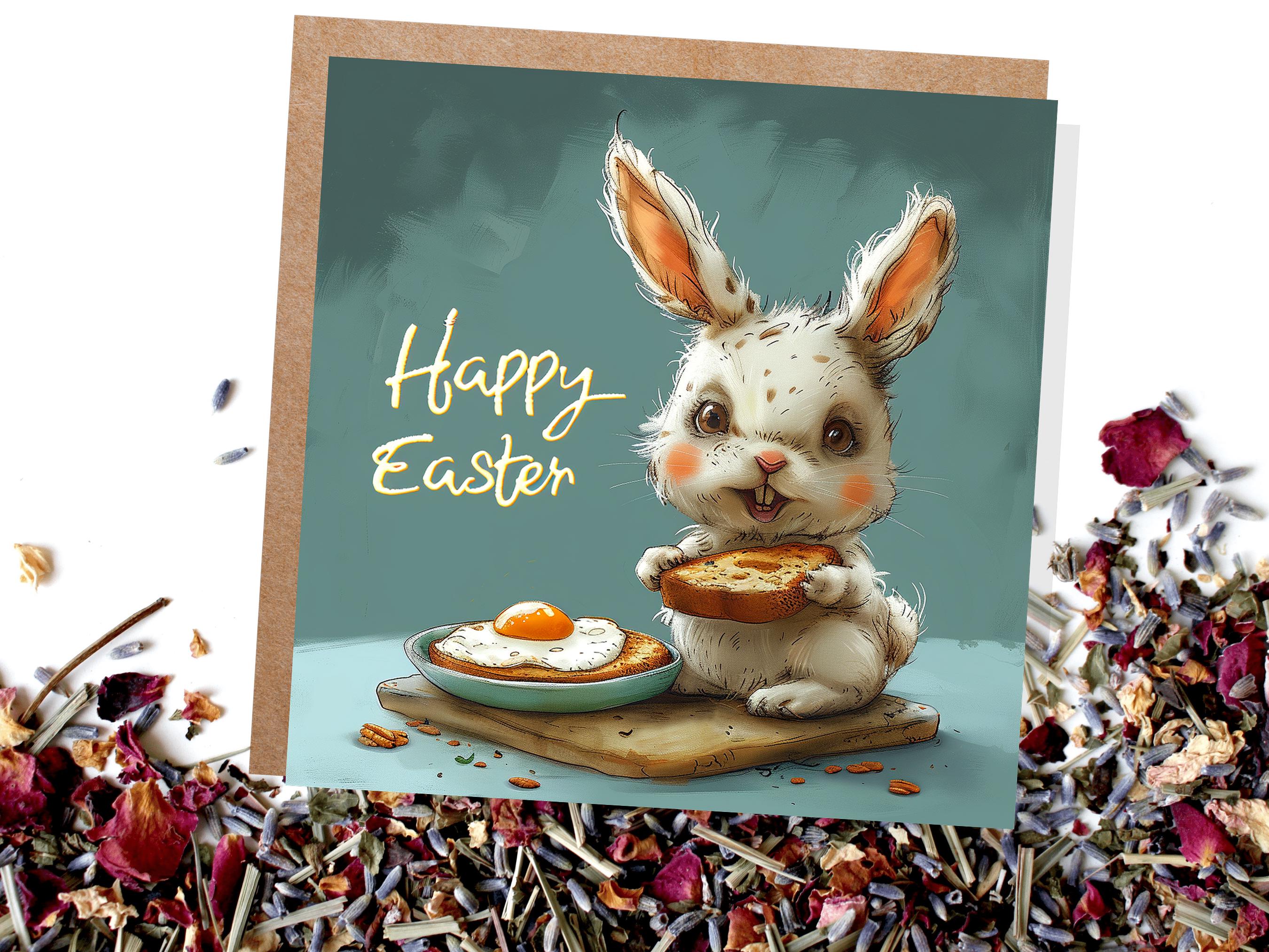 Evil Easter Bunny Card Eating Eggs on Toast Funny Alternative Illustration Creepy Horror with Rabbit Unique Greetings for Family Friends - View 4