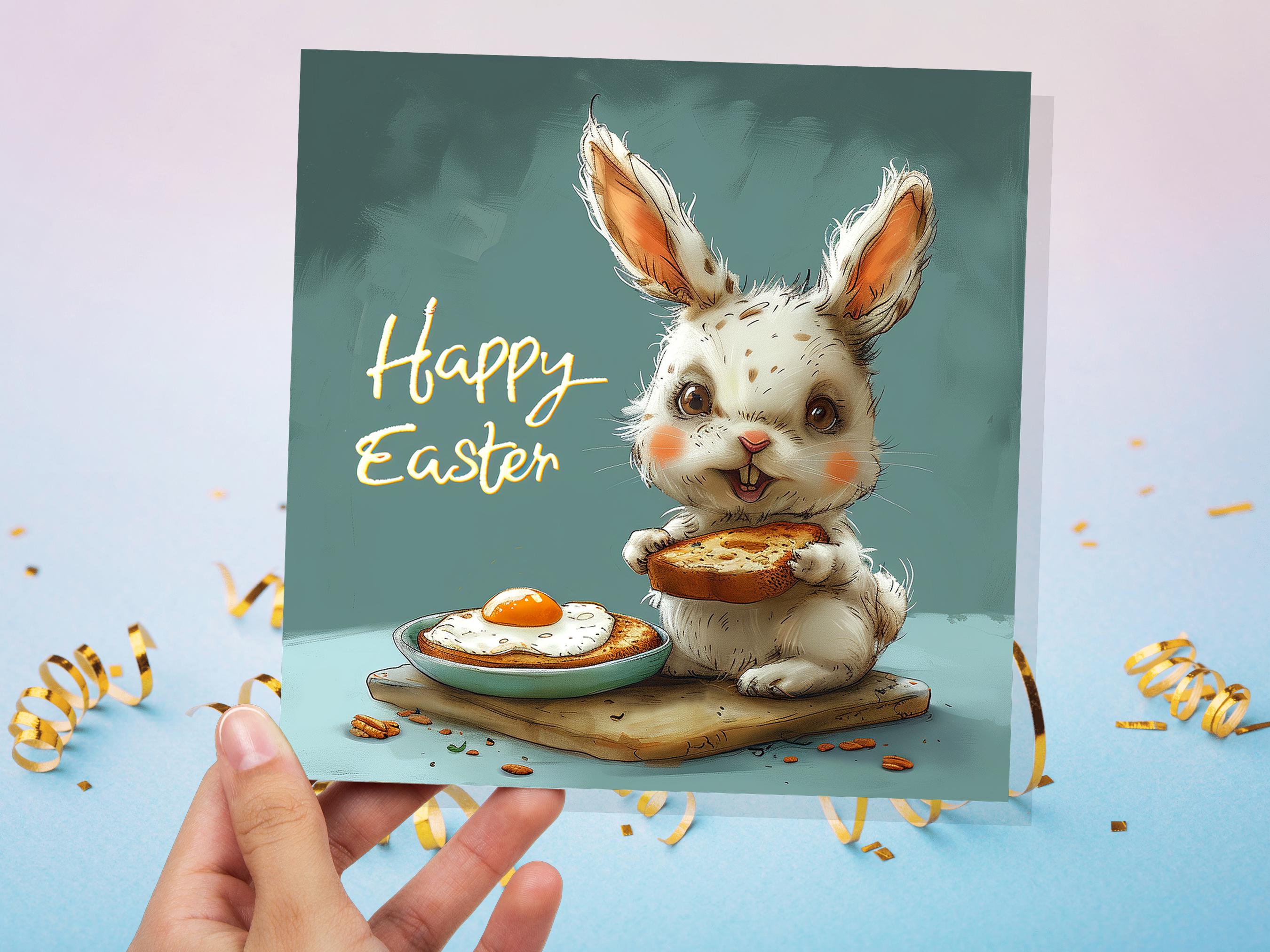 Evil Easter Bunny Card Eating Eggs on Toast Funny Alternative Illustration Creepy Horror with Rabbit Unique Greetings for Family Friends - View 6