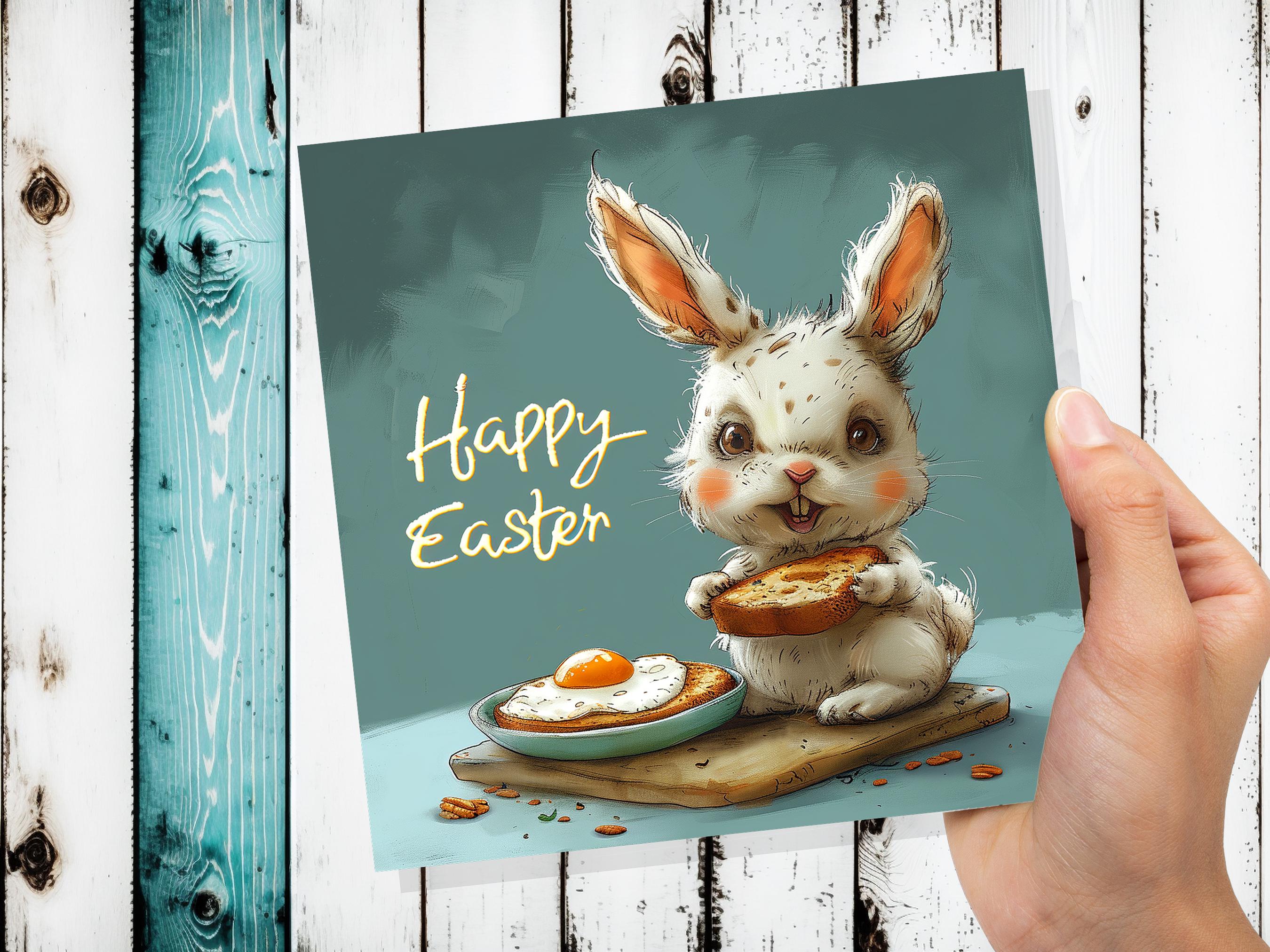 Evil Easter Bunny Card Eating Eggs on Toast Funny Alternative Illustration Creepy Horror with Rabbit Unique Greetings for Family Friends - View 8