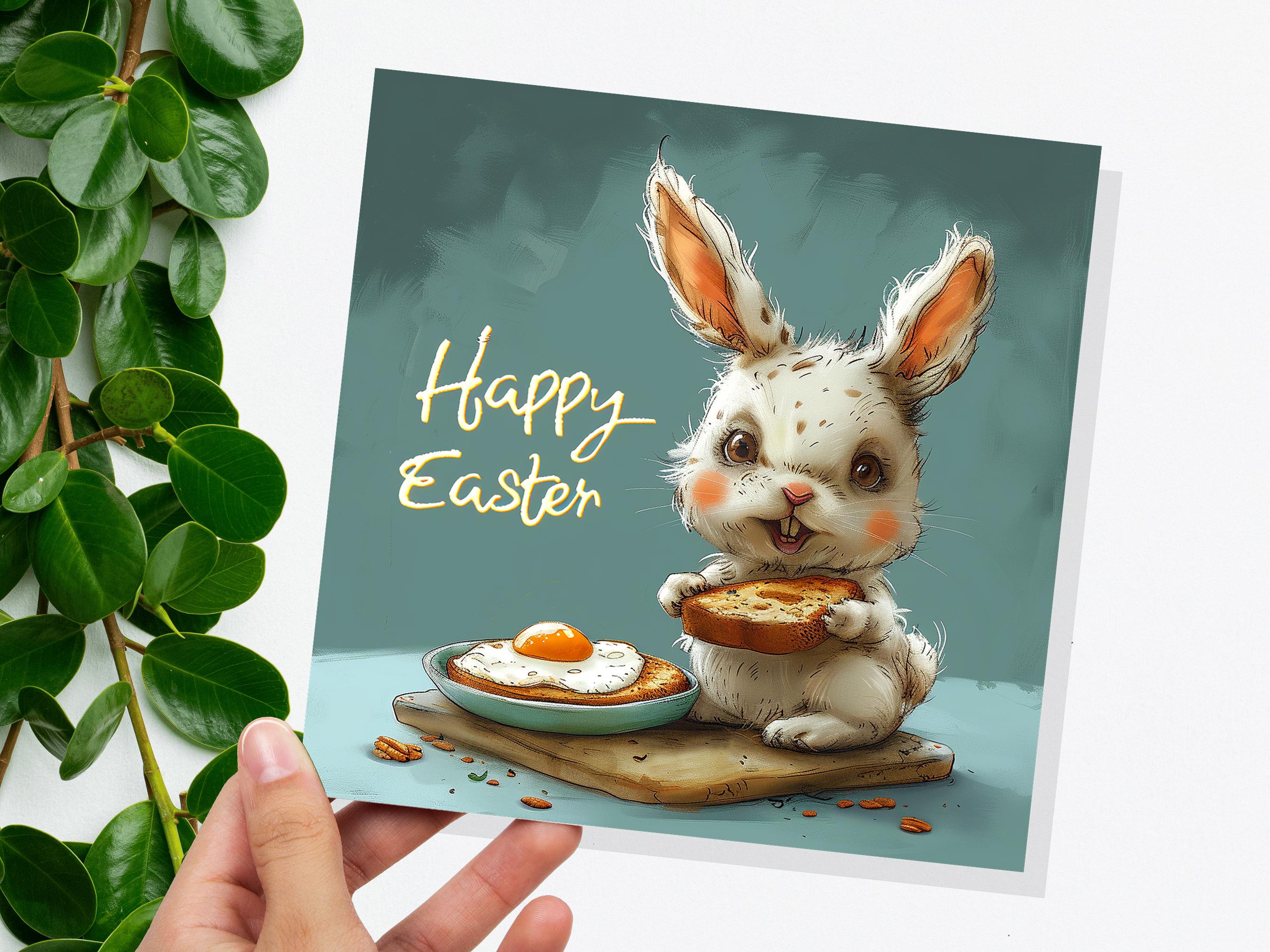 Evil Easter Bunny Card Eating Eggs on Toast Funny Alternative Illustration Creepy Horror with Rabbit Unique Greetings for Family Friends - View 5