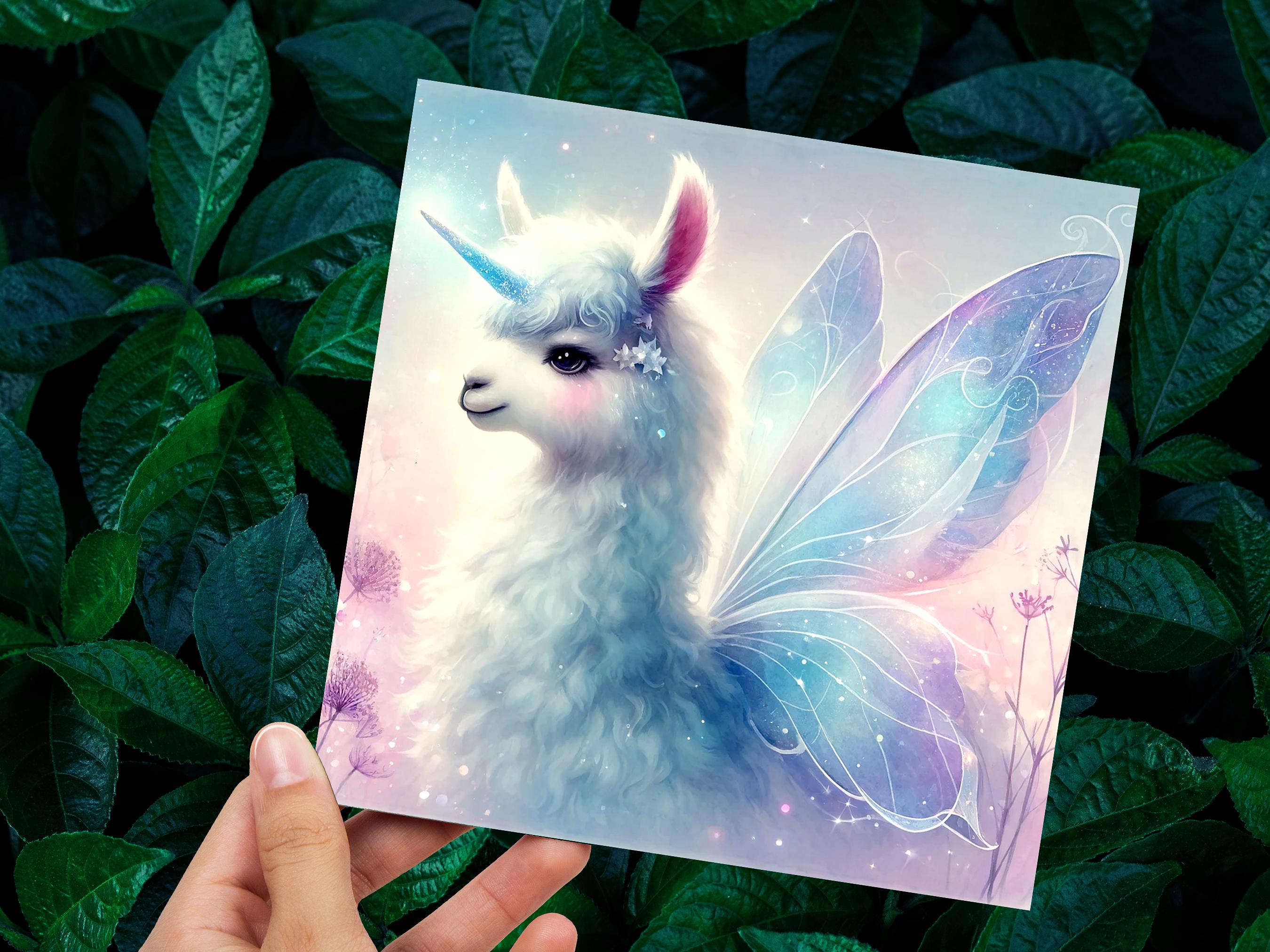 Unicorn Llama Greeting Card Fantasy Art for Child Daughter Magical Unique Fairy Wings Birthday Party Invitations Blue Purple Ethereal Whimsy - View 5