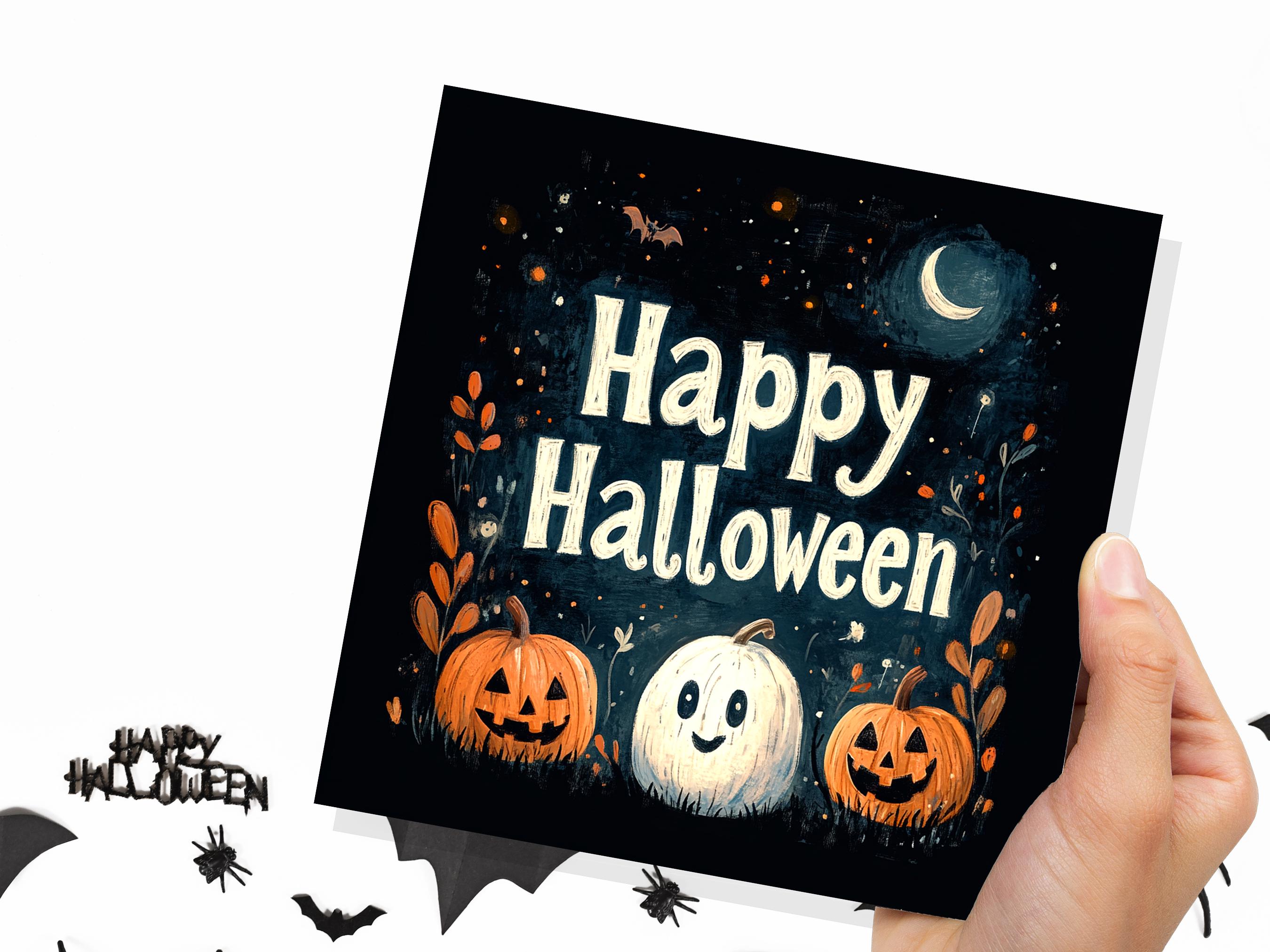 Happy Halloween Pumpkins Greeting Card Cute Jack-o'-Lanterns Ghost Pumpkin Crescent Moon Unique Card For Family Friends Spooky Party Invites - View 9