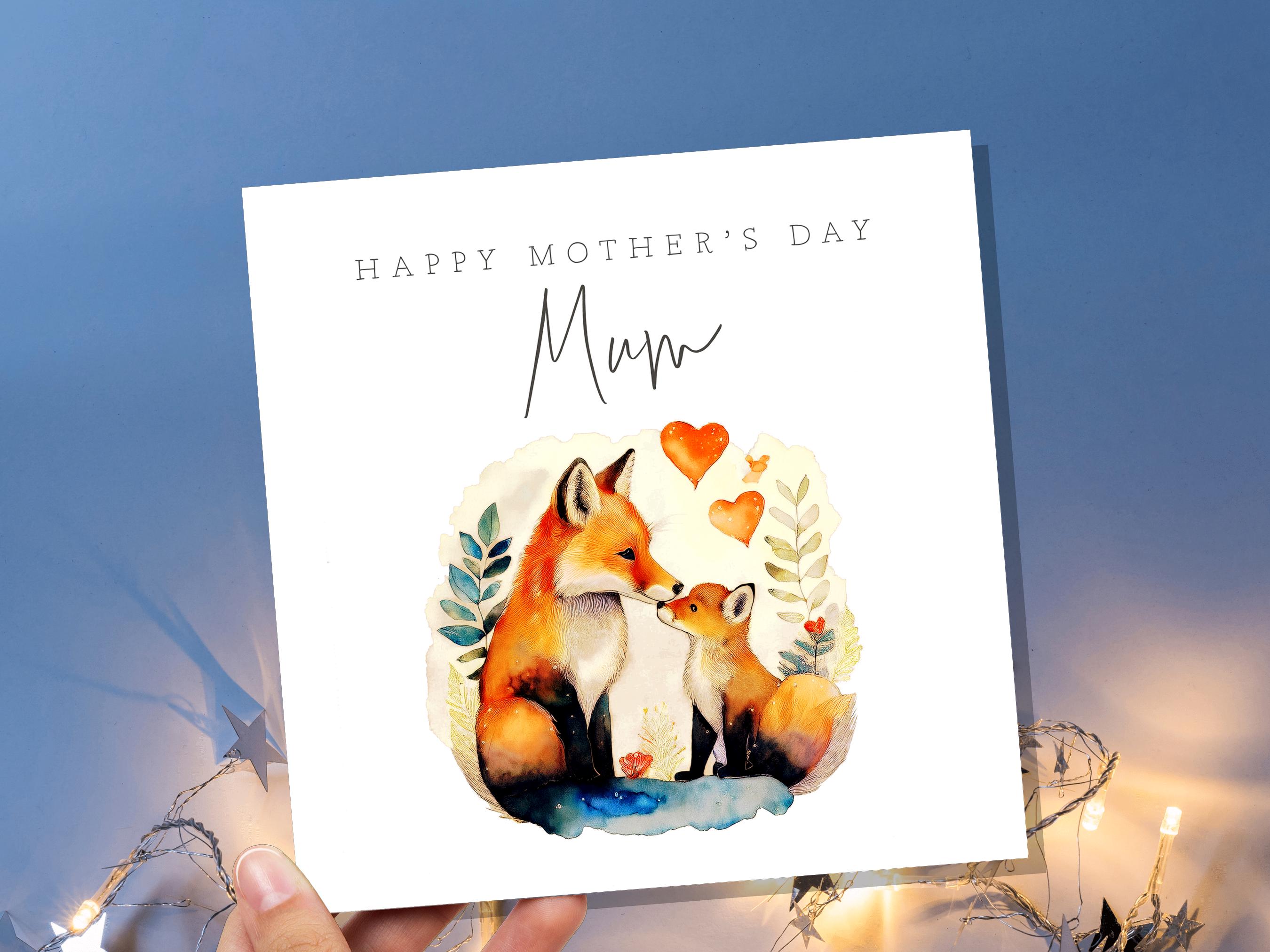 Happy Mother's Day Fox and Cub Card Watercolour Mother & Baby Fox Illustration Cute Eco Friendly for Mum - View 5