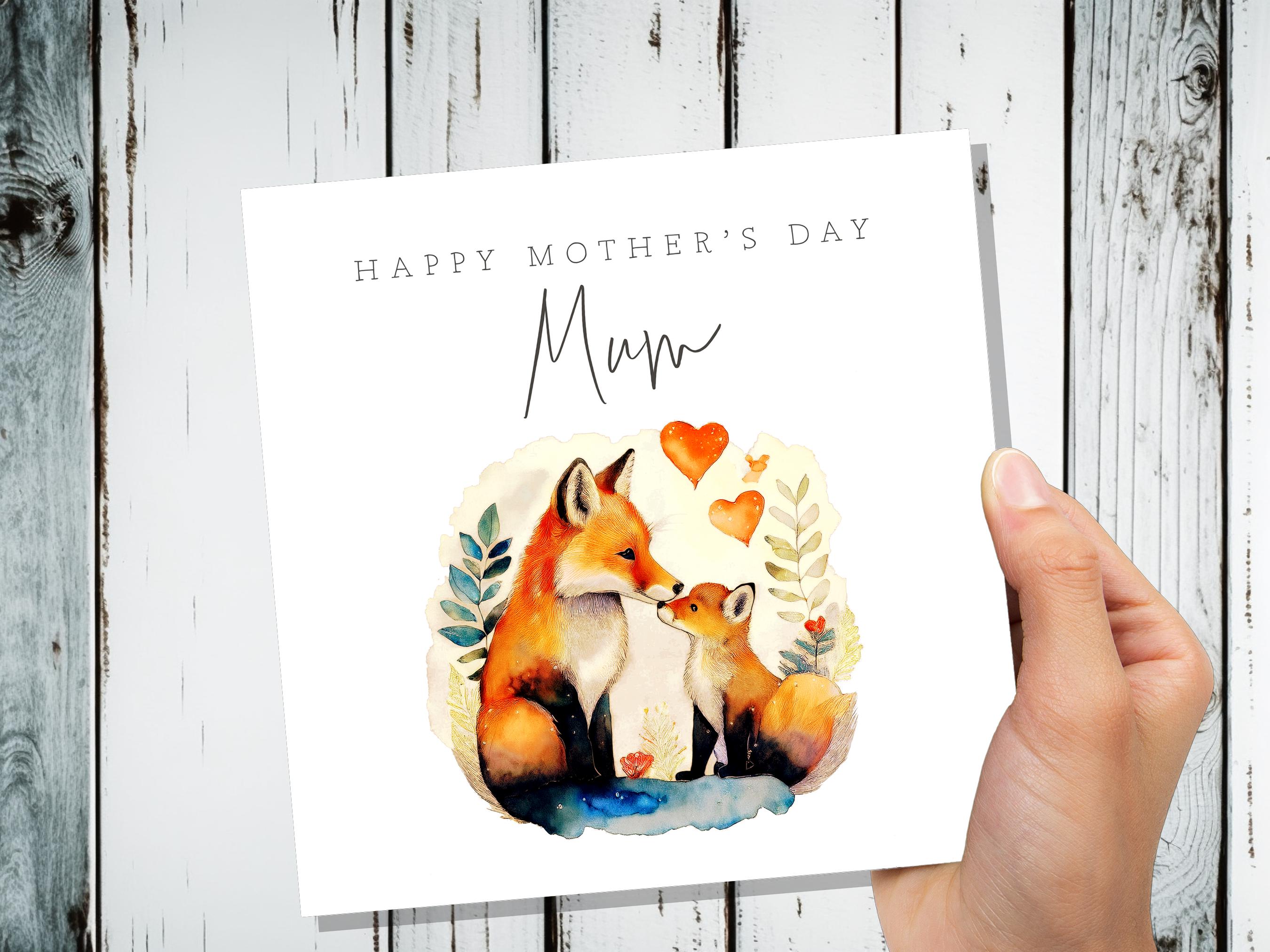 Happy Mother's Day Fox and Cub Card Watercolour Mother & Baby Fox Illustration Cute Eco Friendly for Mum - View 9