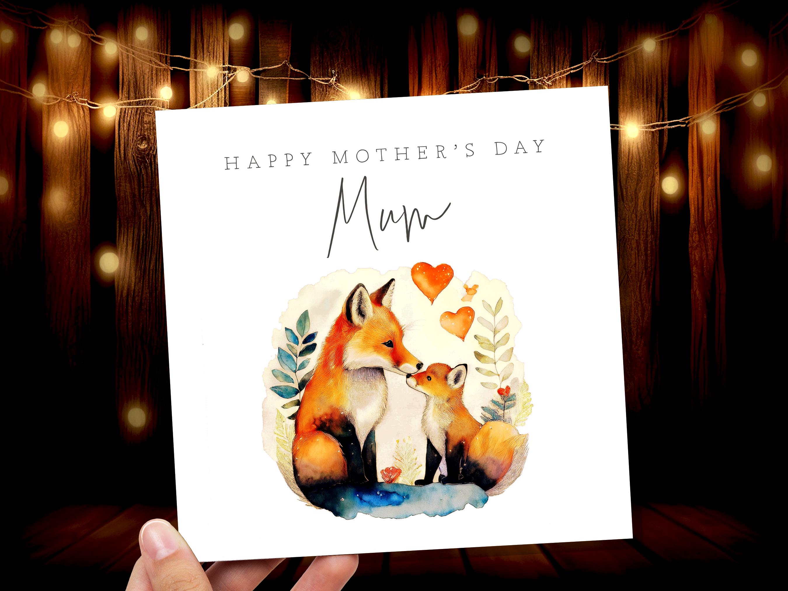 Happy Mother's Day Fox and Cub Card Watercolour Mother & Baby Fox Illustration Cute Eco Friendly for Mum - View 6