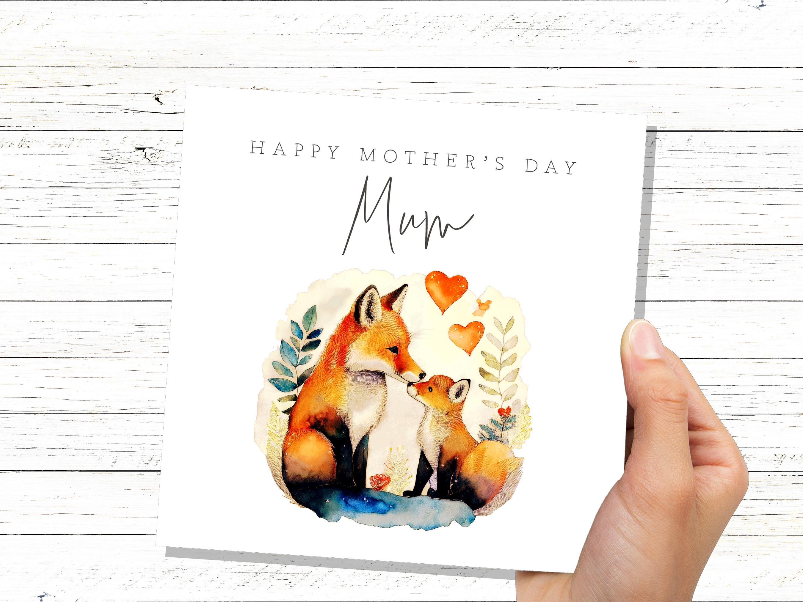 Happy Mother's Day Fox and Cub Card Watercolour Mother & Baby Fox Illustration Cute Eco Friendly for Mum - View 8