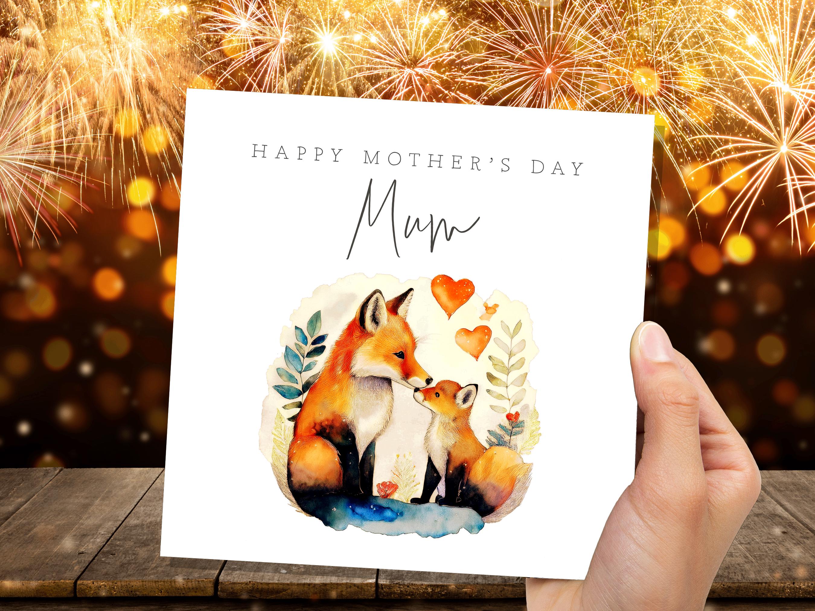 Happy Mother's Day Fox and Cub Card Watercolour Mother & Baby Fox Illustration Cute Eco Friendly for Mum - View 7