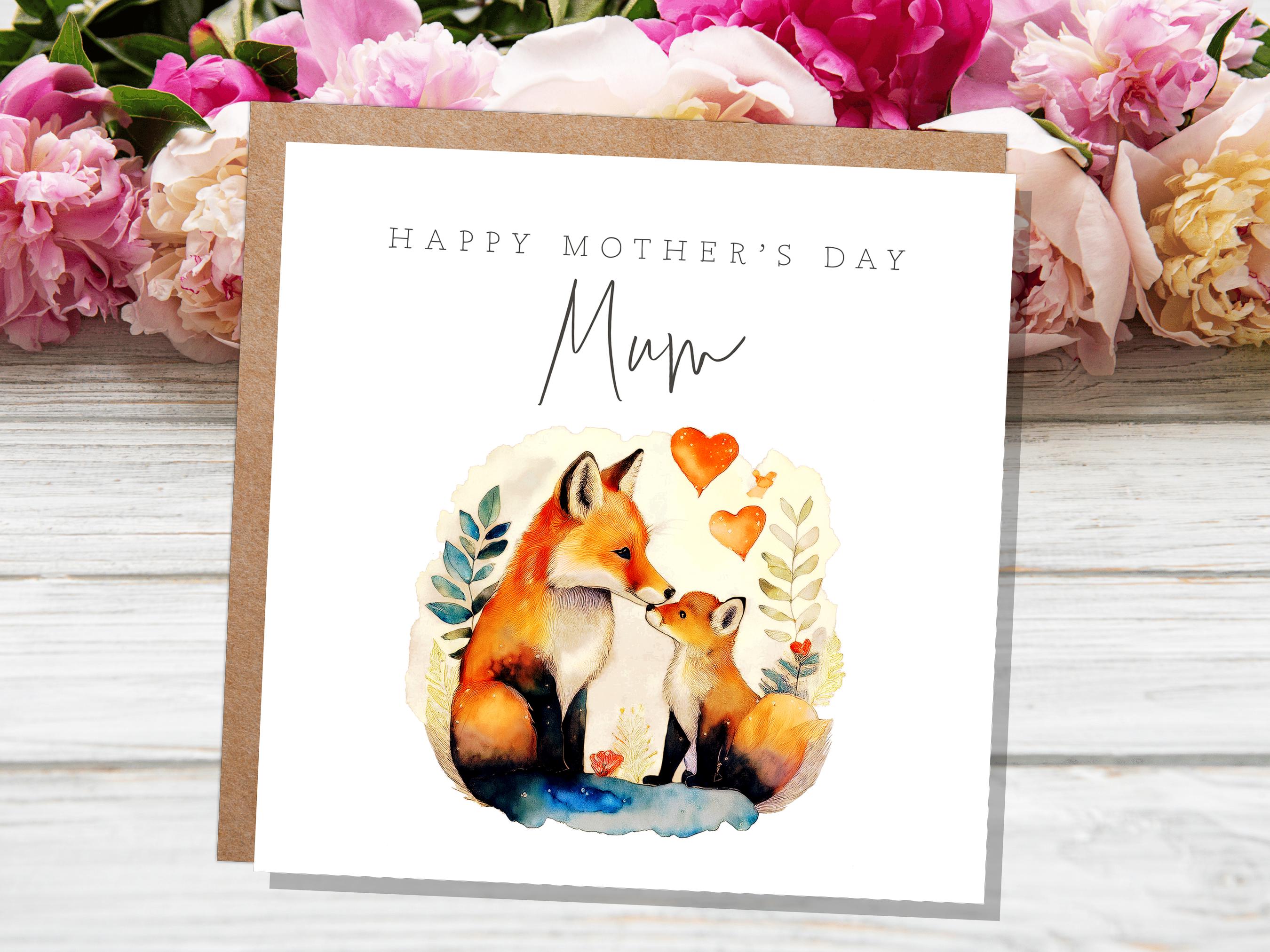 Happy Mother's Day Fox and Cub Card Watercolour Mother & Baby Fox Illustration Cute Eco Friendly for Mum - View 4