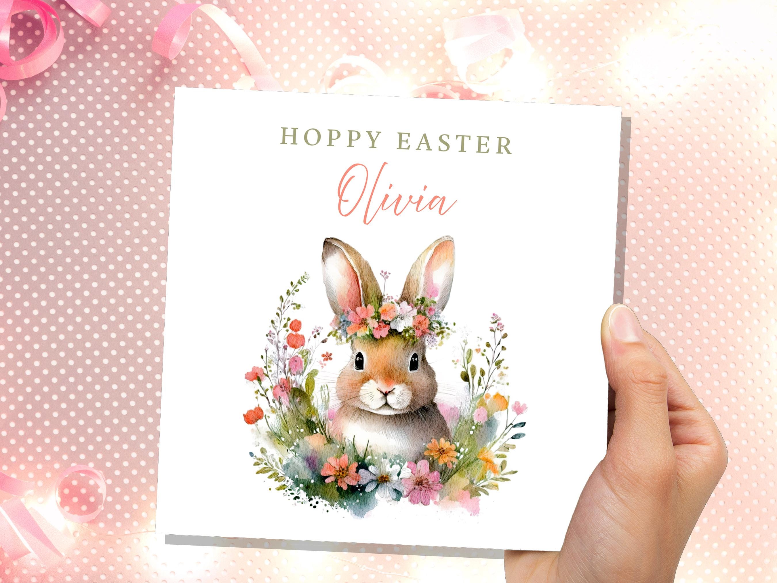 Kids Easter Bunny Card for Granddaughter Daughter Personalised with Name Eco Friendly Easter Card with Flower Crown Cute "Hoppy Easter" Text - View 4