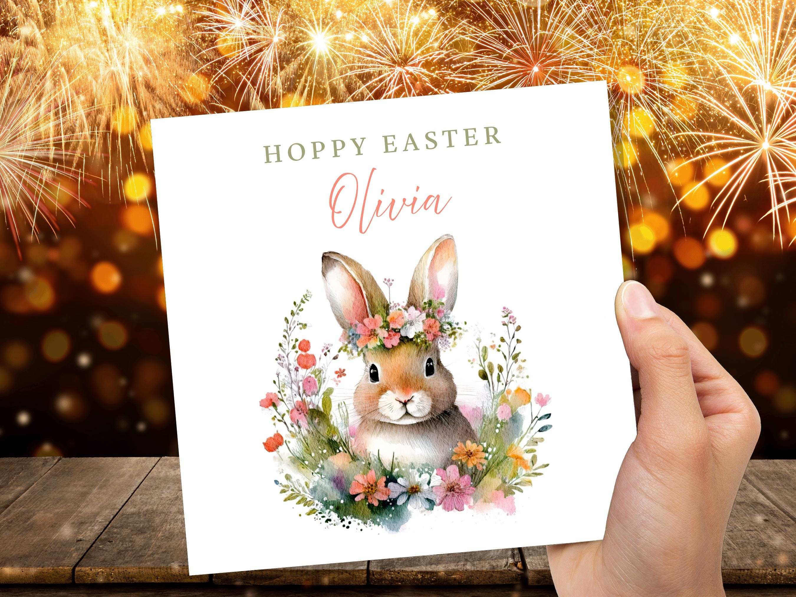 Kids Easter Bunny Card for Granddaughter Daughter Personalised with Name Eco Friendly Easter Card with Flower Crown Cute "Hoppy Easter" Text - View 8