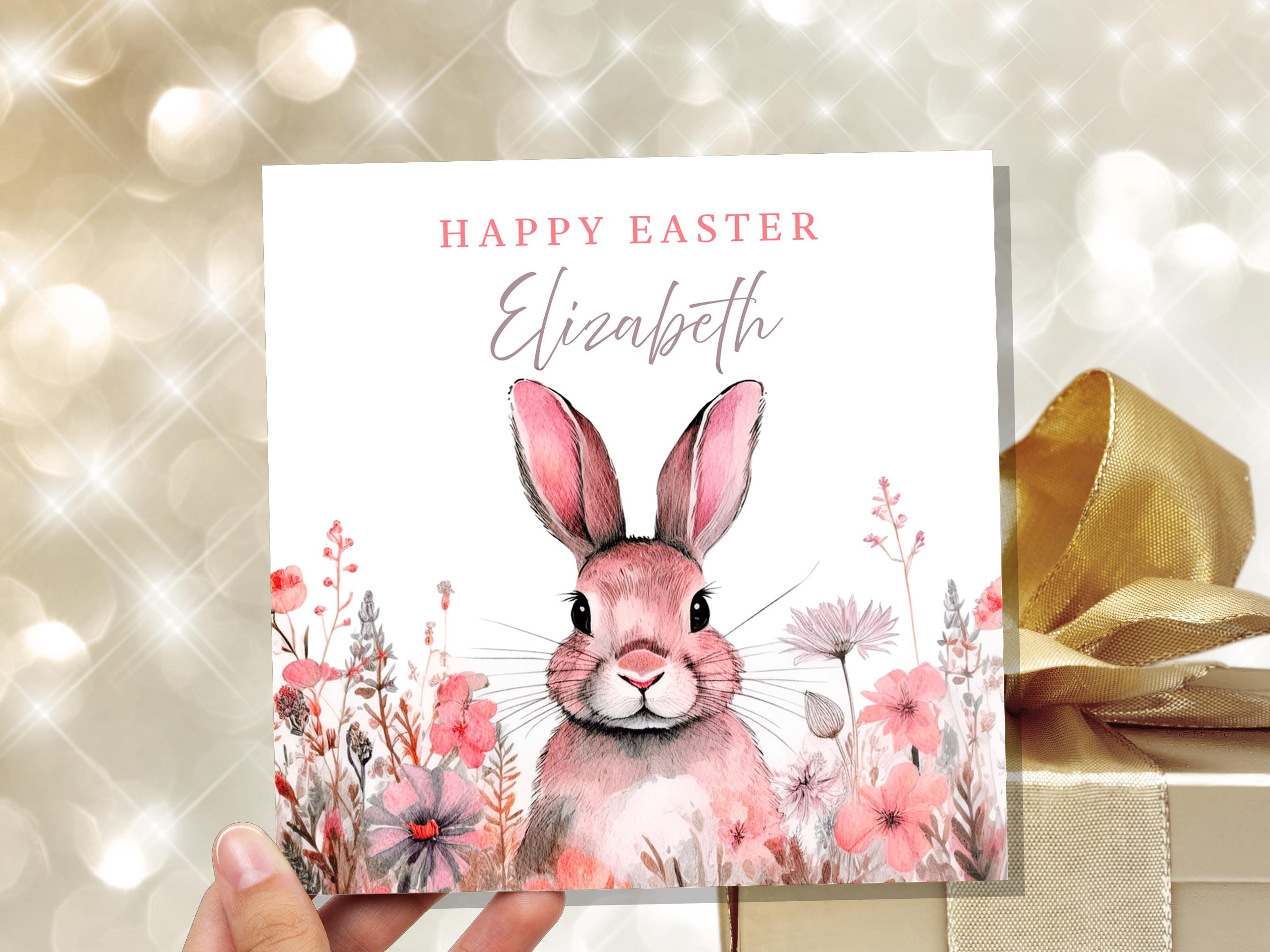 Personalised Pink Easter Bunny Card for Granddaughter Daughter Watercolour Rabbit with Pink Flower Crown Eco Friendly Cute Custom Kids Name - View 5