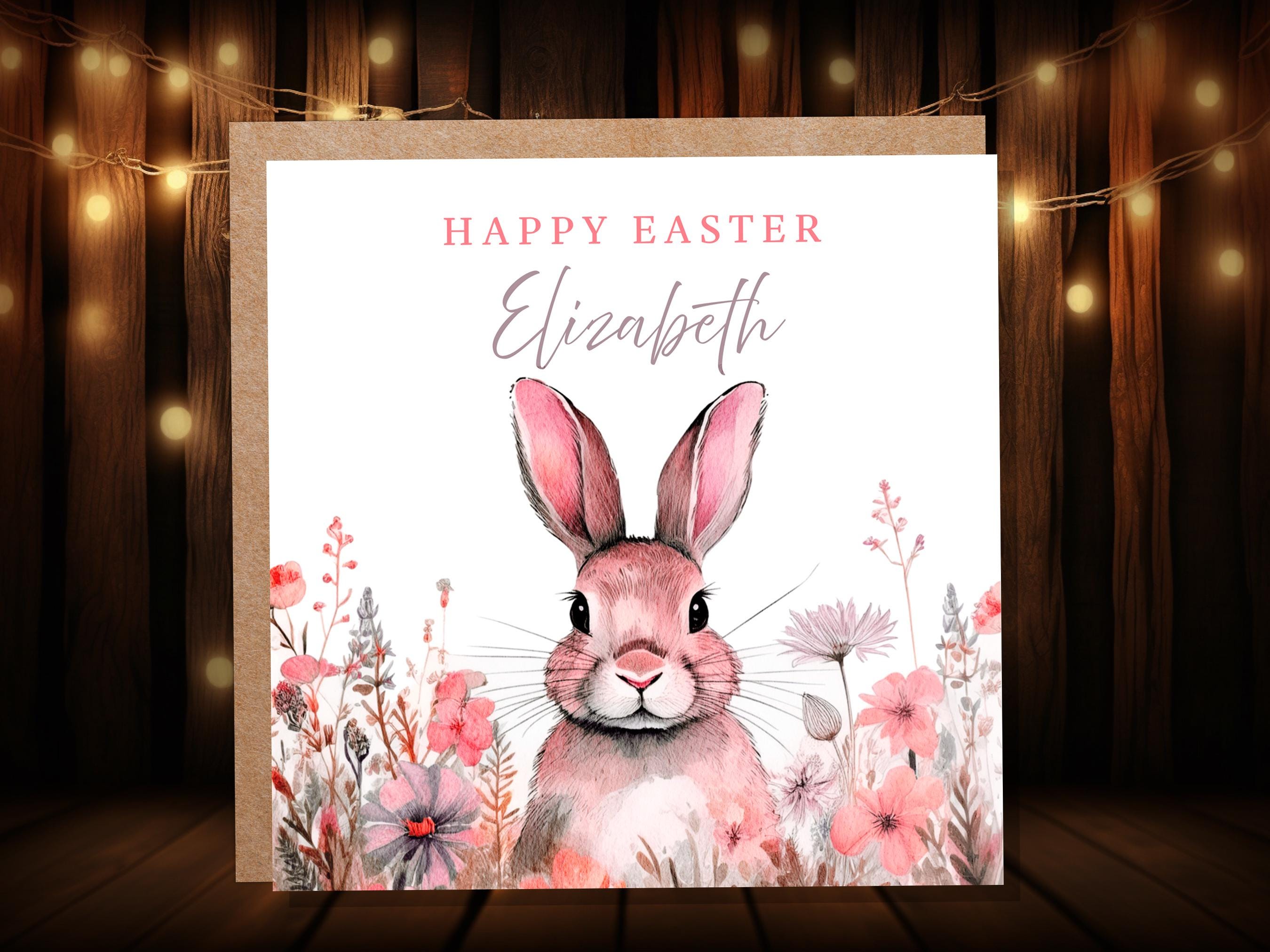 Personalised Pink Easter Bunny Card for Granddaughter Daughter Watercolour Rabbit with Pink Flower Crown Eco Friendly Cute Custom Kids Name - View 4