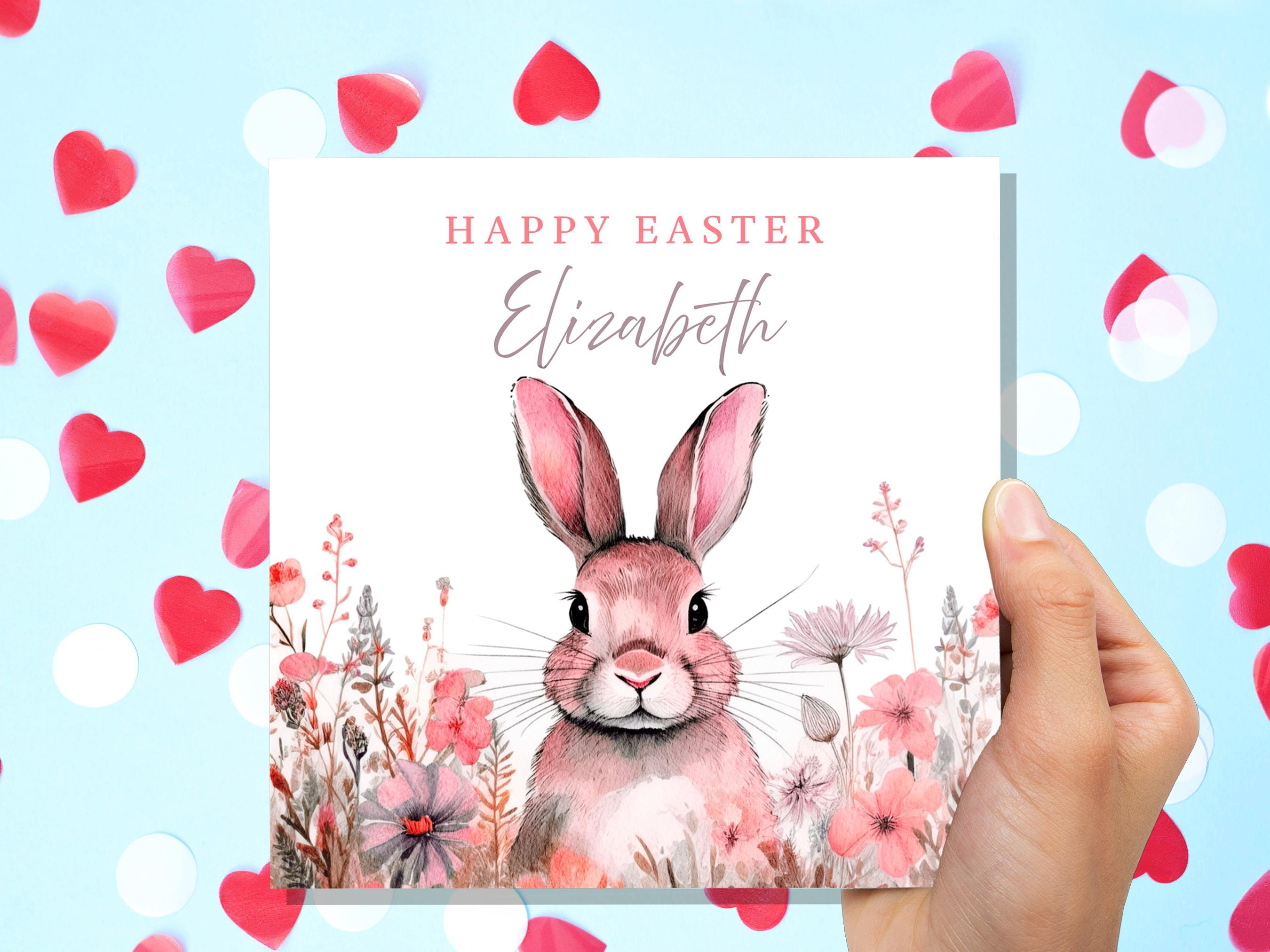 Personalised Pink Easter Bunny Card for Granddaughter Daughter Watercolour Rabbit with Pink Flower Crown Eco Friendly Cute Custom Kids Name - View 7