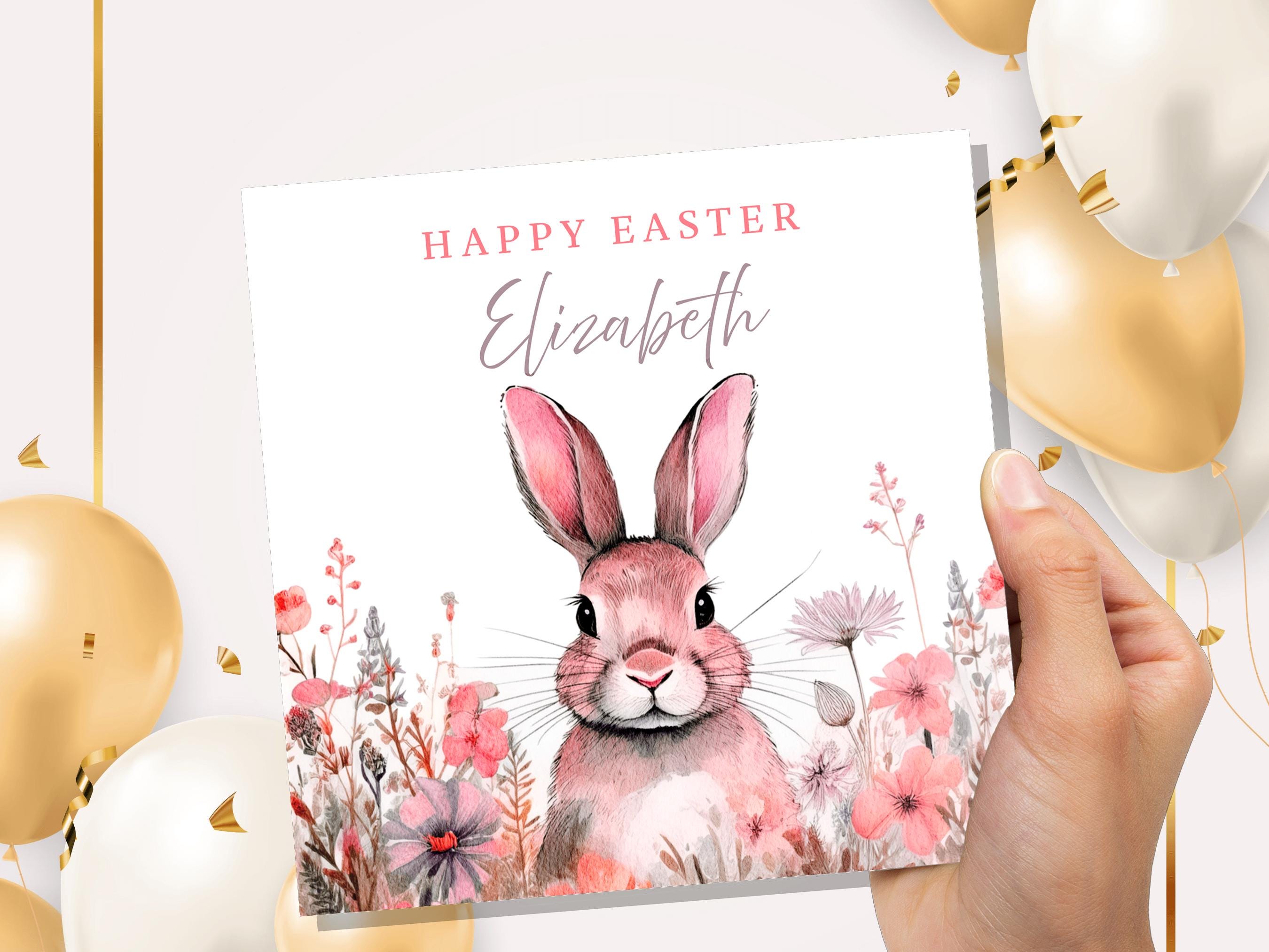 Personalised Pink Easter Bunny Card for Granddaughter Daughter Watercolour Rabbit with Pink Flower Crown Eco Friendly Cute Custom Kids Name - View 8