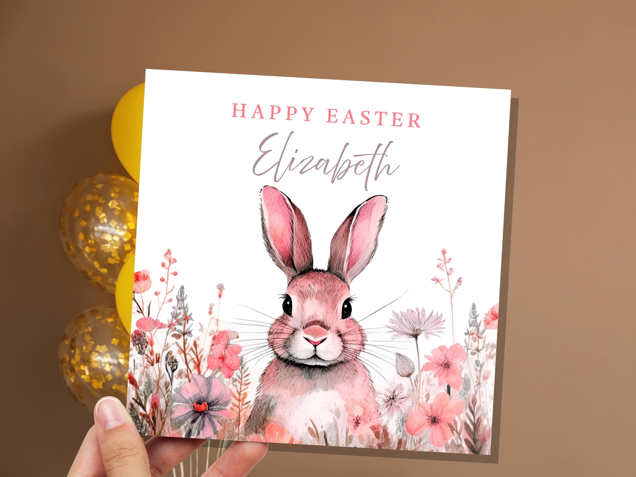 Personalised Pink Easter Bunny Card for Granddaughter Daughter Watercolour Rabbit with Pink Flower Crown Eco Friendly Cute Custom Kids Name - View 6