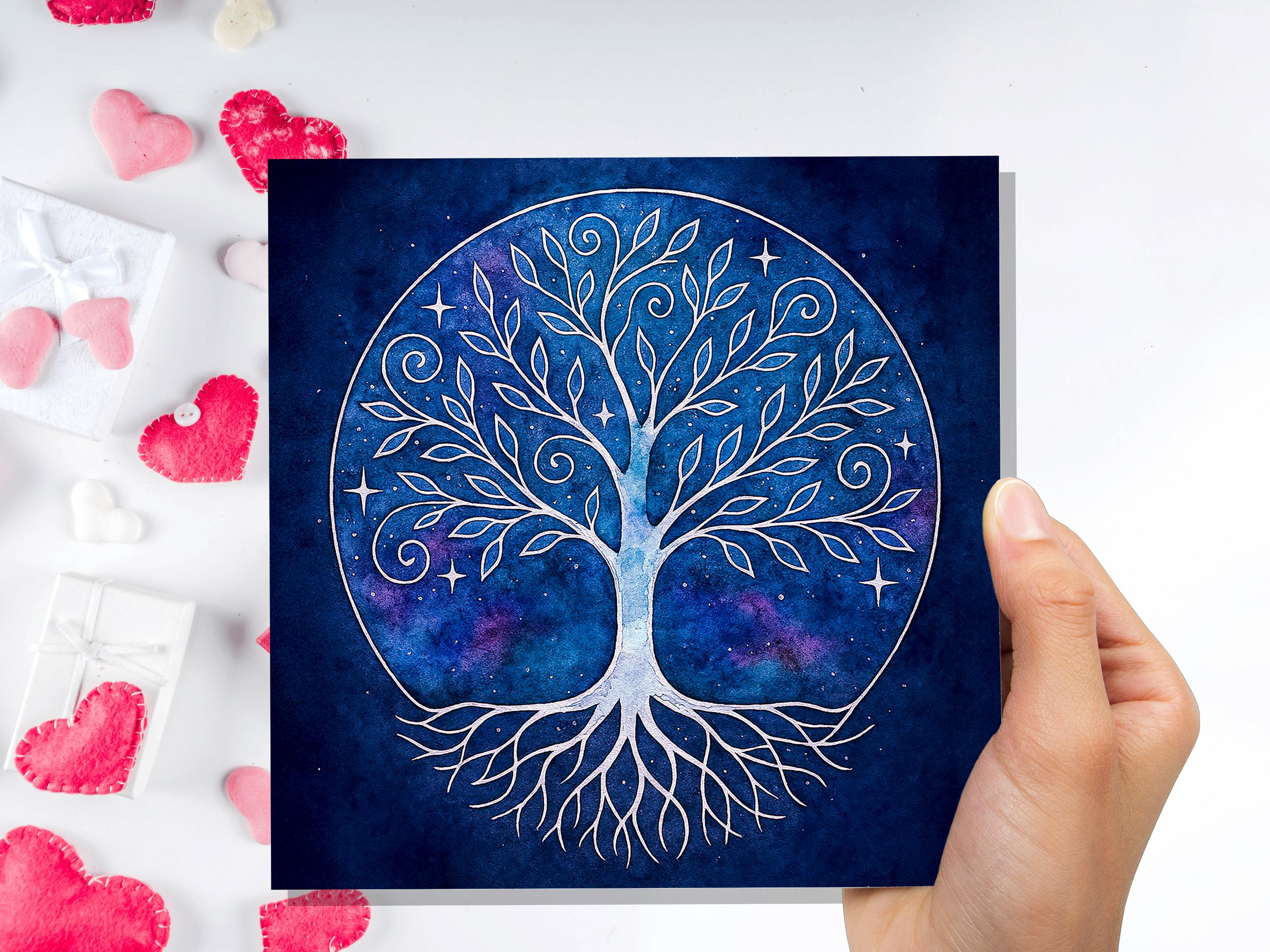 Celestial Tree of Life Card Sacred Design Blue Watercolour Galaxy Art Whimsical Branches Whimsigoth Witchcore Witchy Stationary Spiritual - View 8