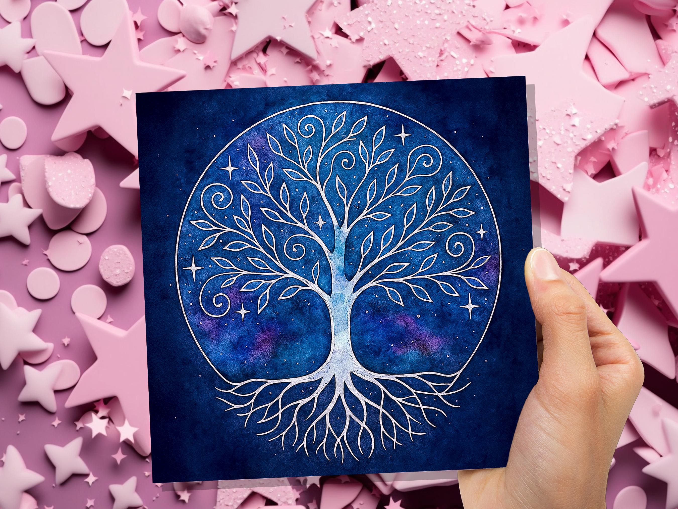 Celestial Tree of Life Card Sacred Design Blue Watercolour Galaxy Art Whimsical Branches Whimsigoth Witchcore Witchy Stationary Spiritual - View 9