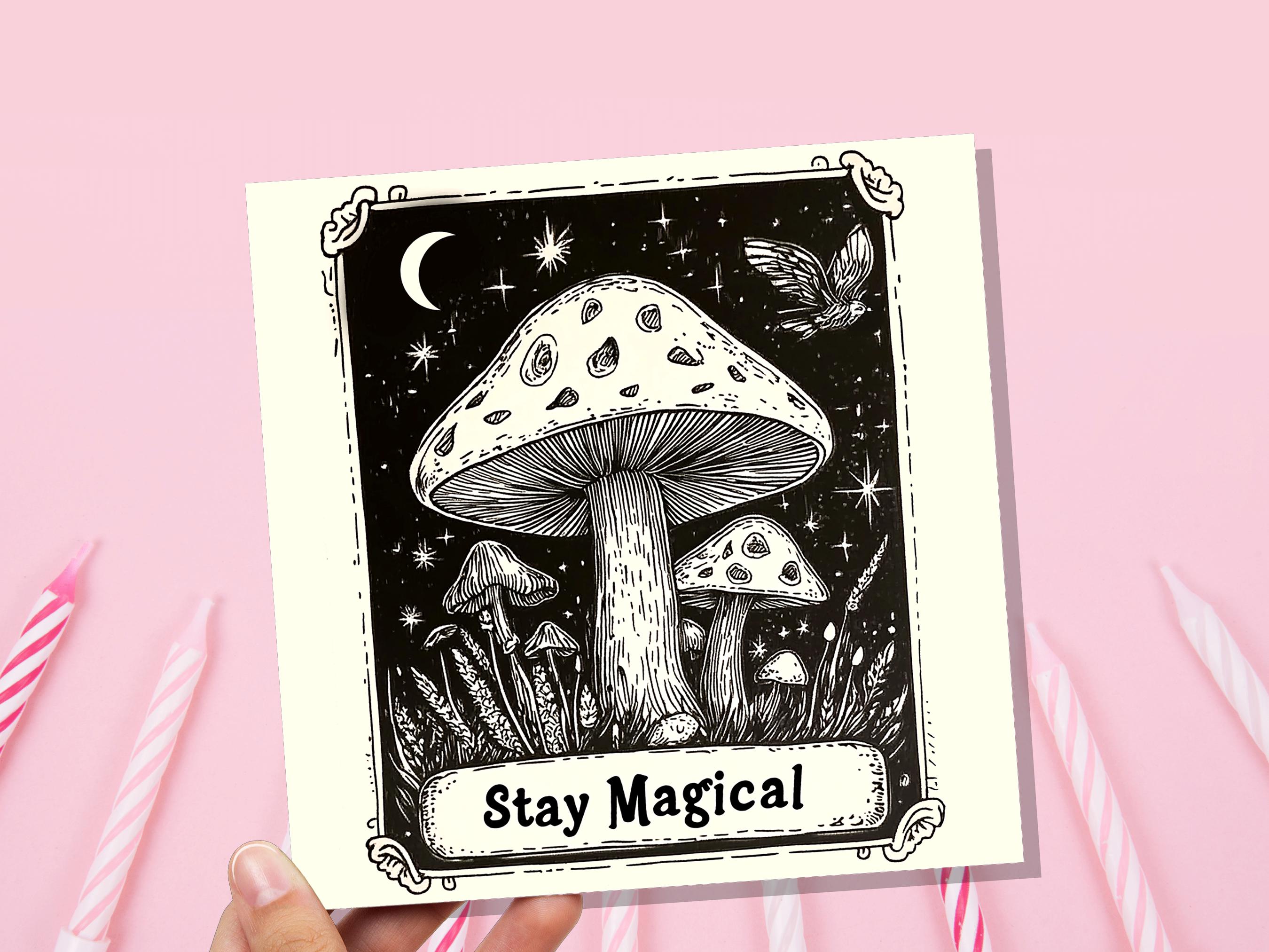 Stay Magical Mushroom Greeting Card Witchy Vibes Birthday Card For Nature Lovers Eco Mystical Night Sky Design Witchcore Tarot Style Art - View 4