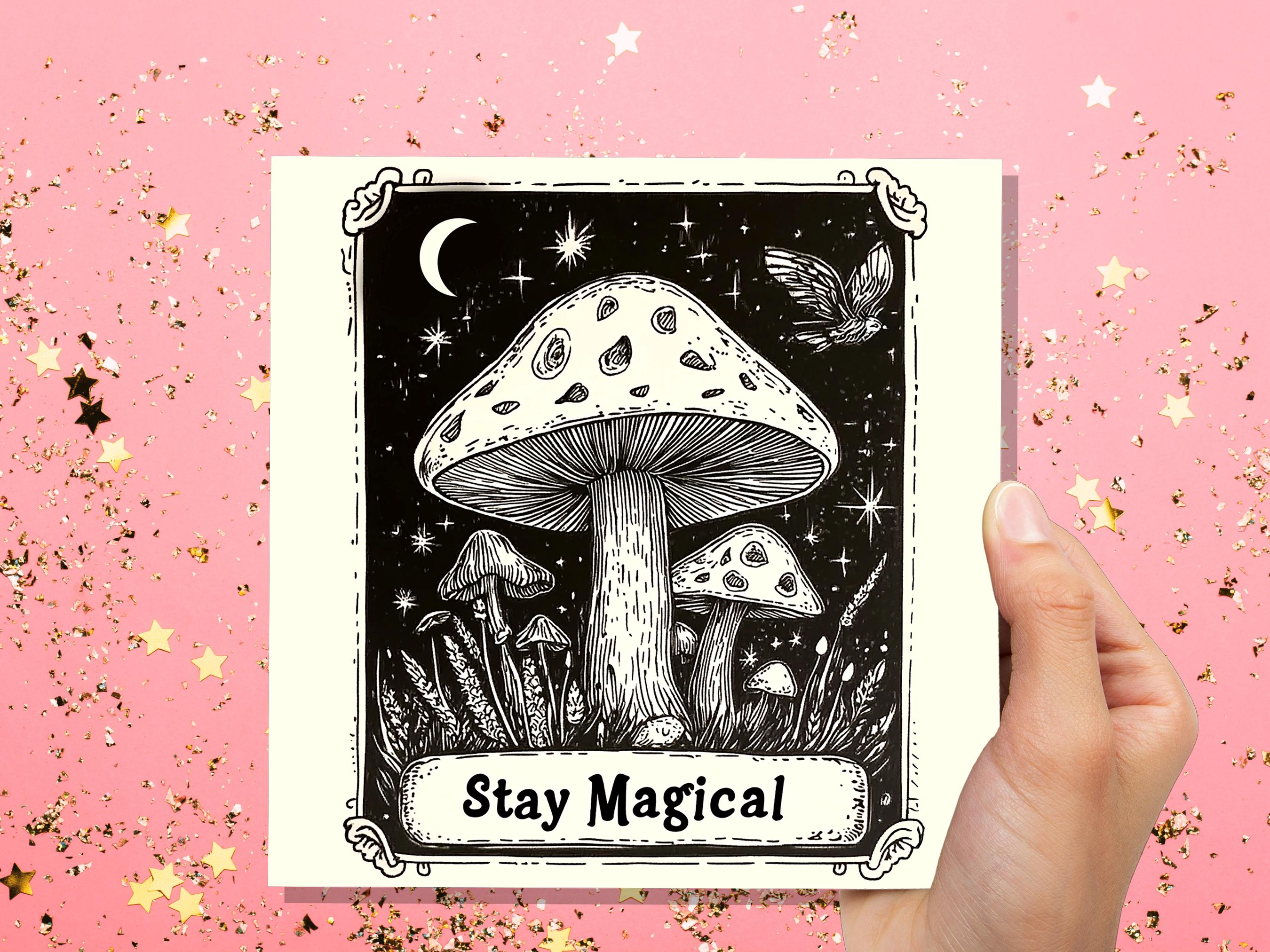 Stay Magical Mushroom Greeting Card Witchy Vibes Birthday Card For Nature Lovers Eco Mystical Night Sky Design Witchcore Tarot Style Art - View 8