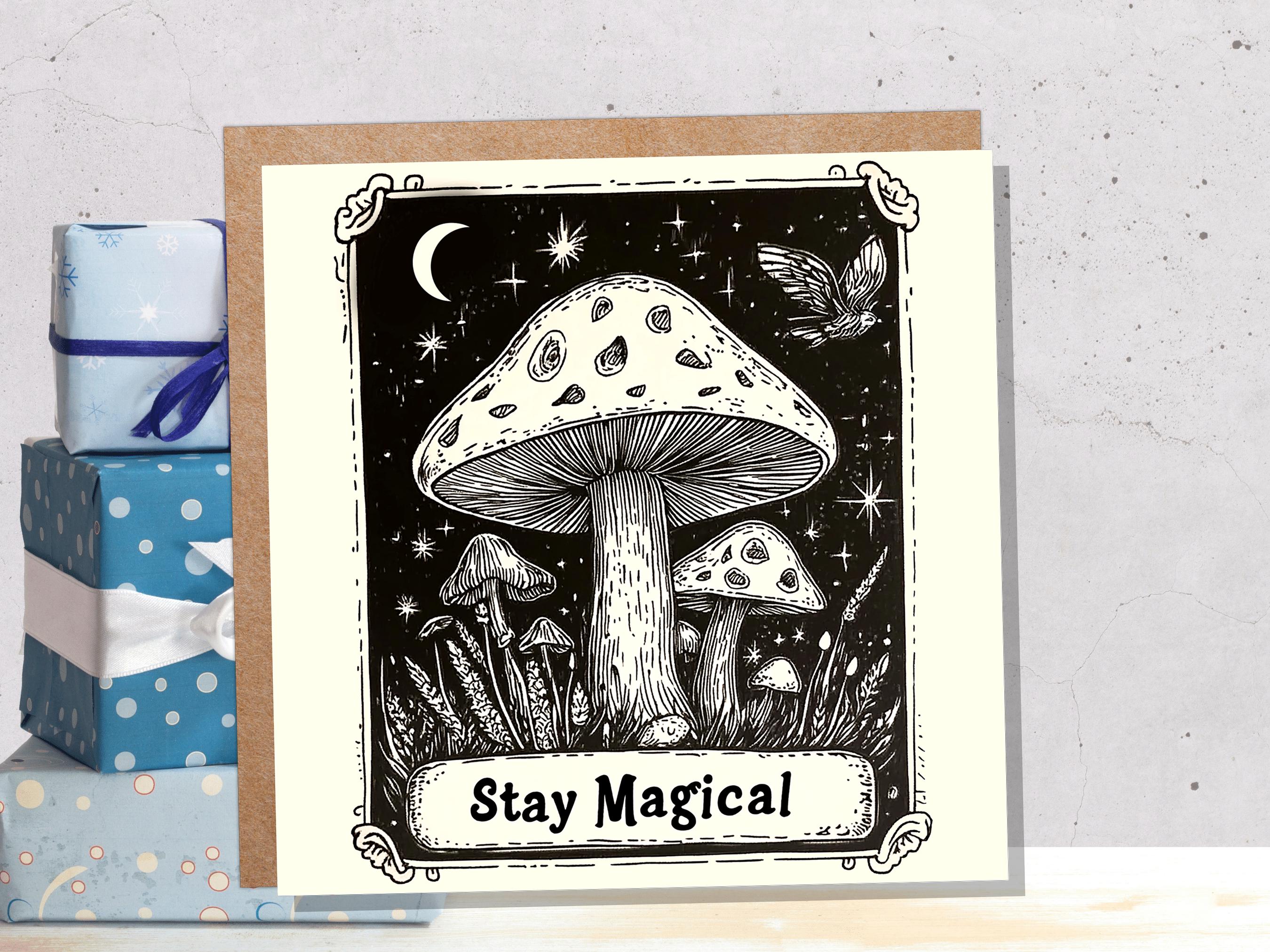 Stay Magical Mushroom Greeting Card Witchy Vibes Birthday Card For Nature Lovers Eco Mystical Night Sky Design Witchcore Tarot Style Art - View 3