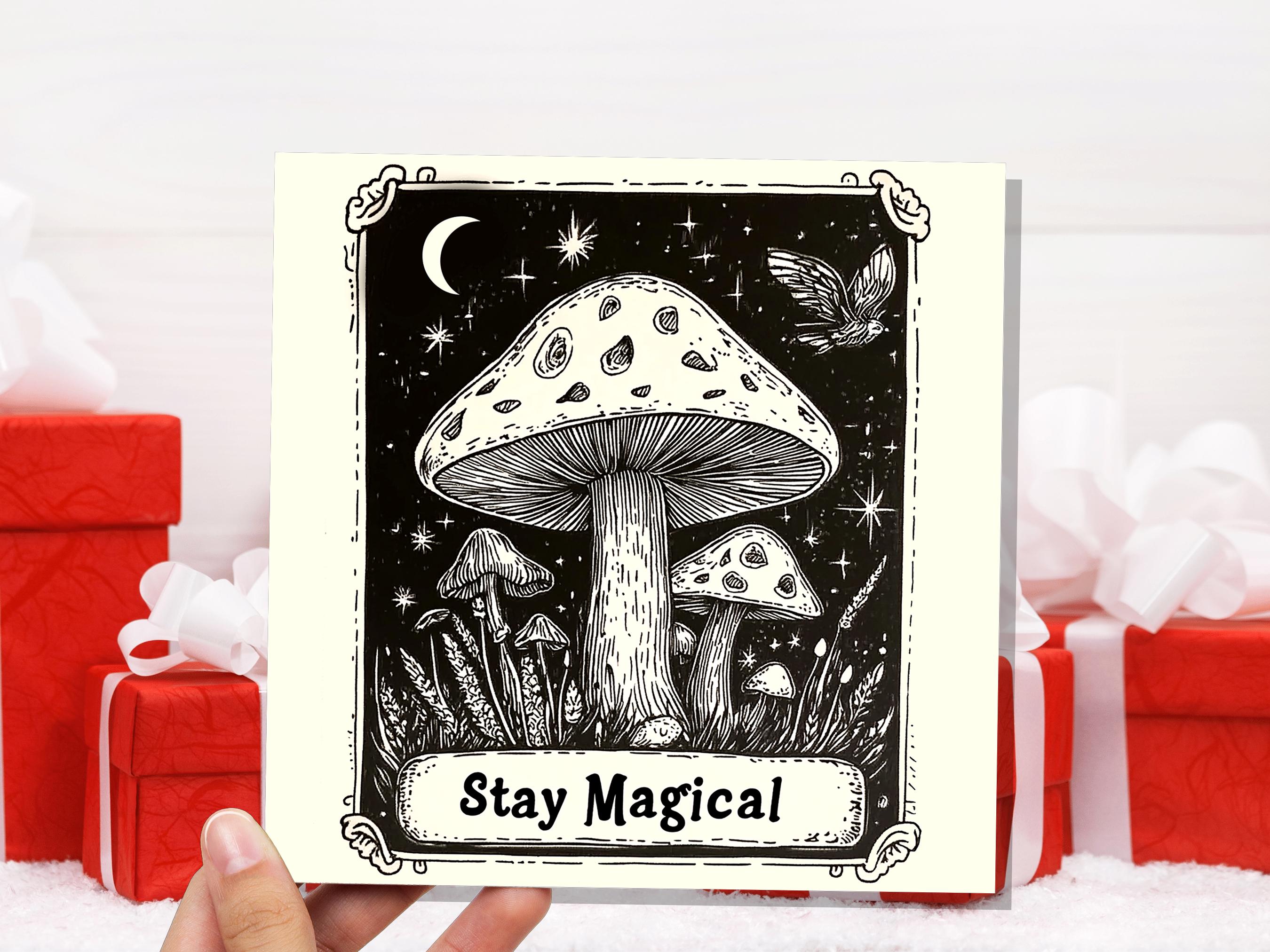 Stay Magical Mushroom Greeting Card Witchy Vibes Birthday Card For Nature Lovers Eco Mystical Night Sky Design Witchcore Tarot Style Art - View 5