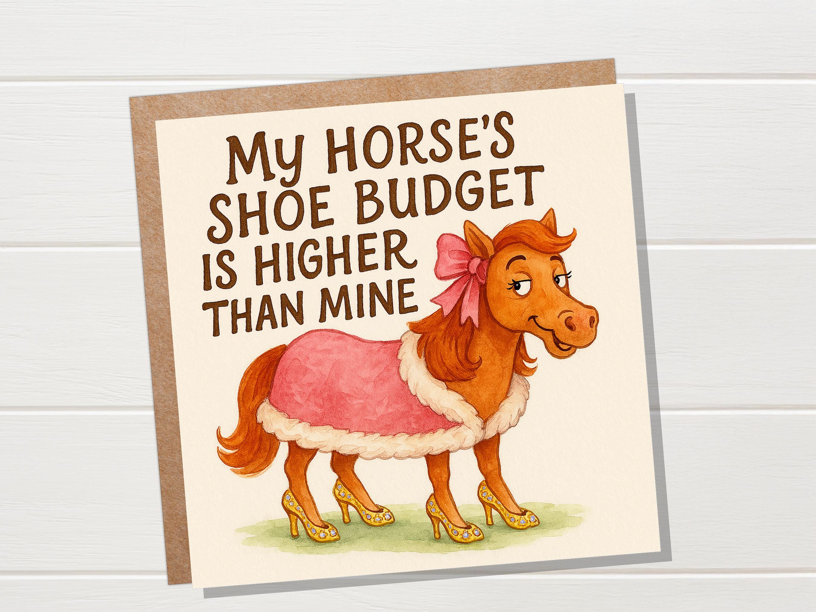 Funny Horse Birthday Card - My Horse's Shoe Budget Is Higher Than Mine - Equestrian Shoes Quote Card For Horse Lover Her Humorous Rider Gift - View 3