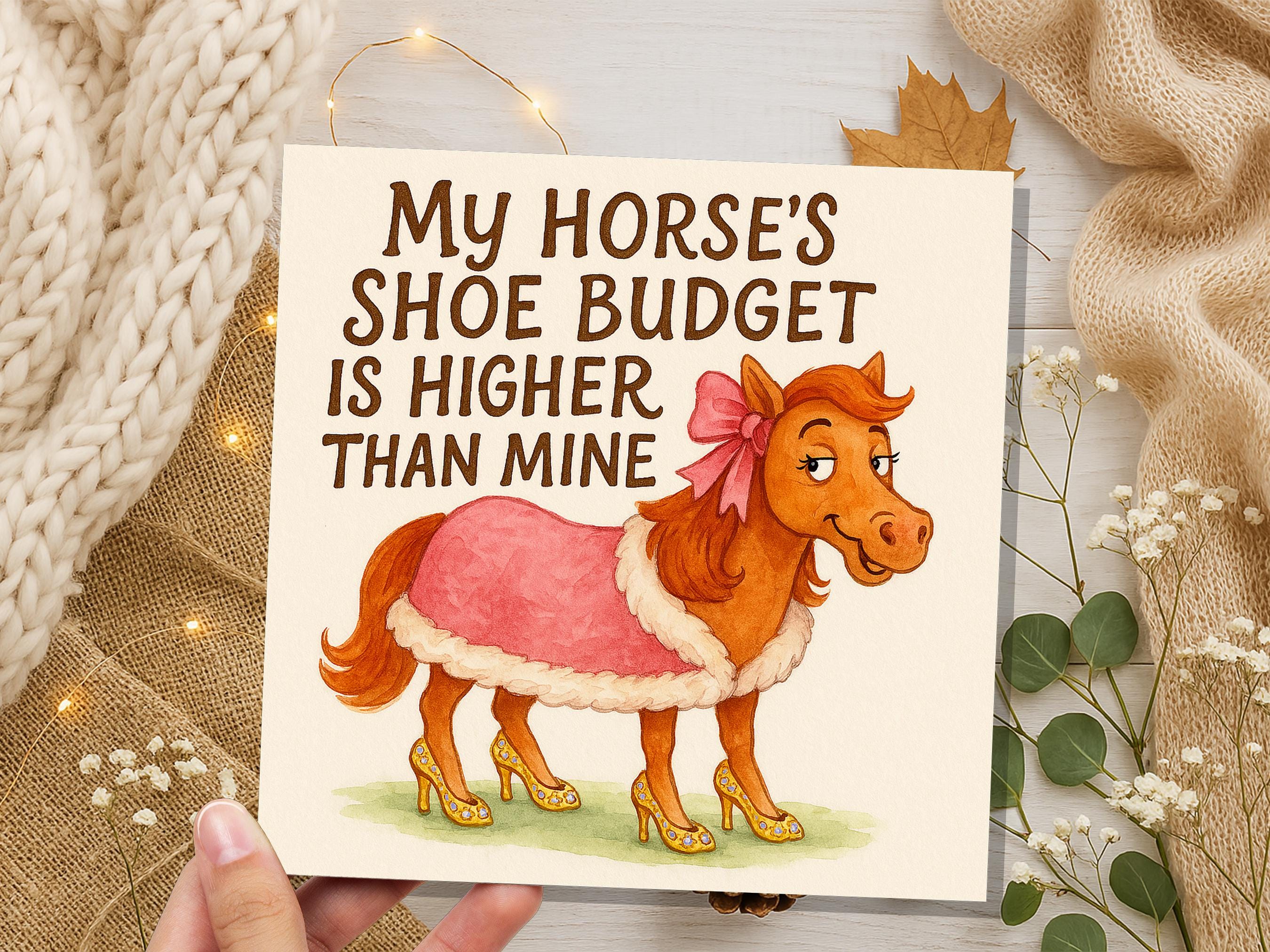 Funny Horse Birthday Card - My Horse's Shoe Budget Is Higher Than Mine - Equestrian Shoes Quote Card For Horse Lover Her Humorous Rider Gift - View 4