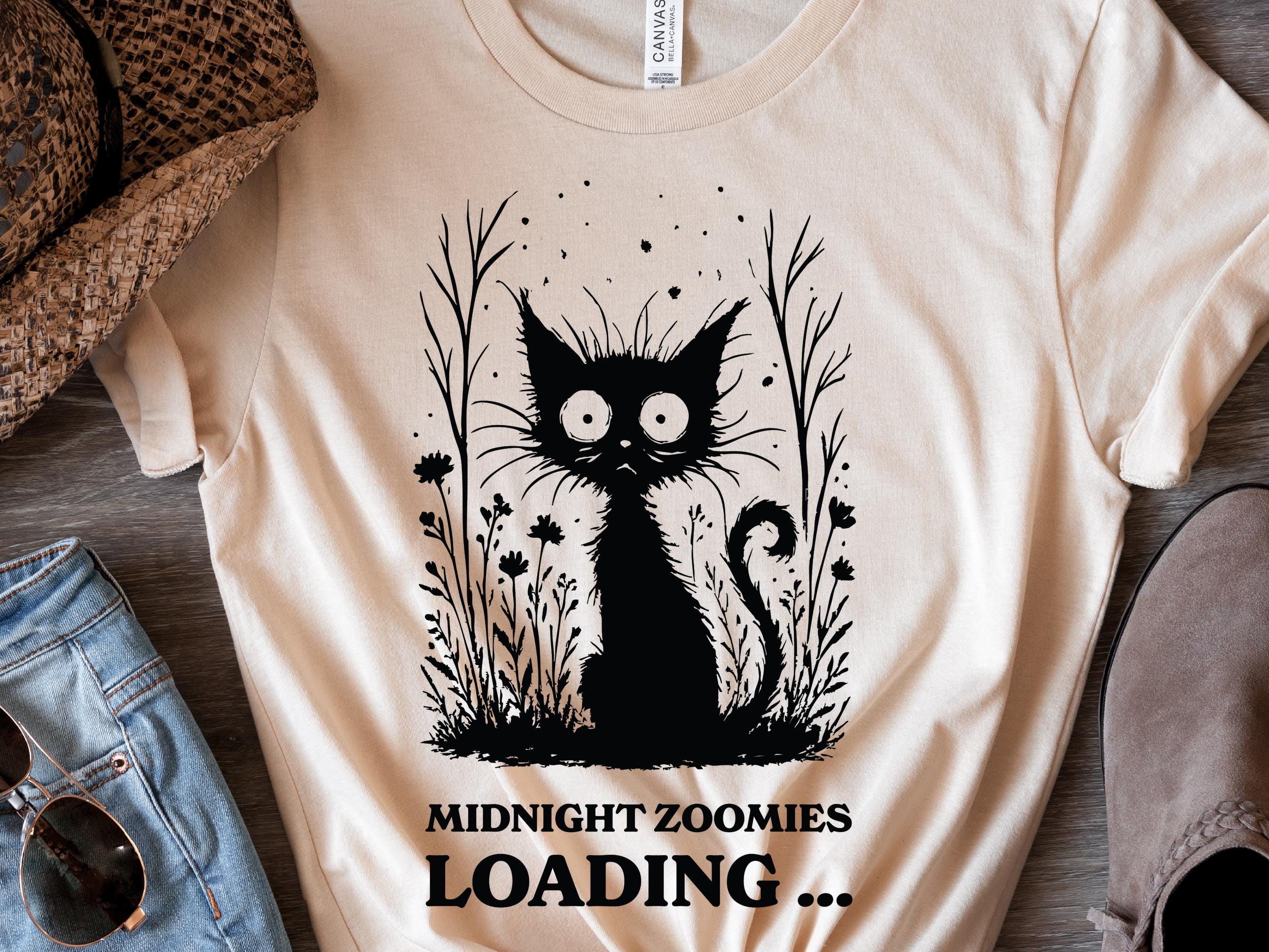 Midnight Zoomies Loading Funny Cat T-Shirt Cute Black Cat Tee Crazy Cat Lover Gift Humorous Pet Shirt Unisex Cat Mum Dad Owners Graphic Top - View 7