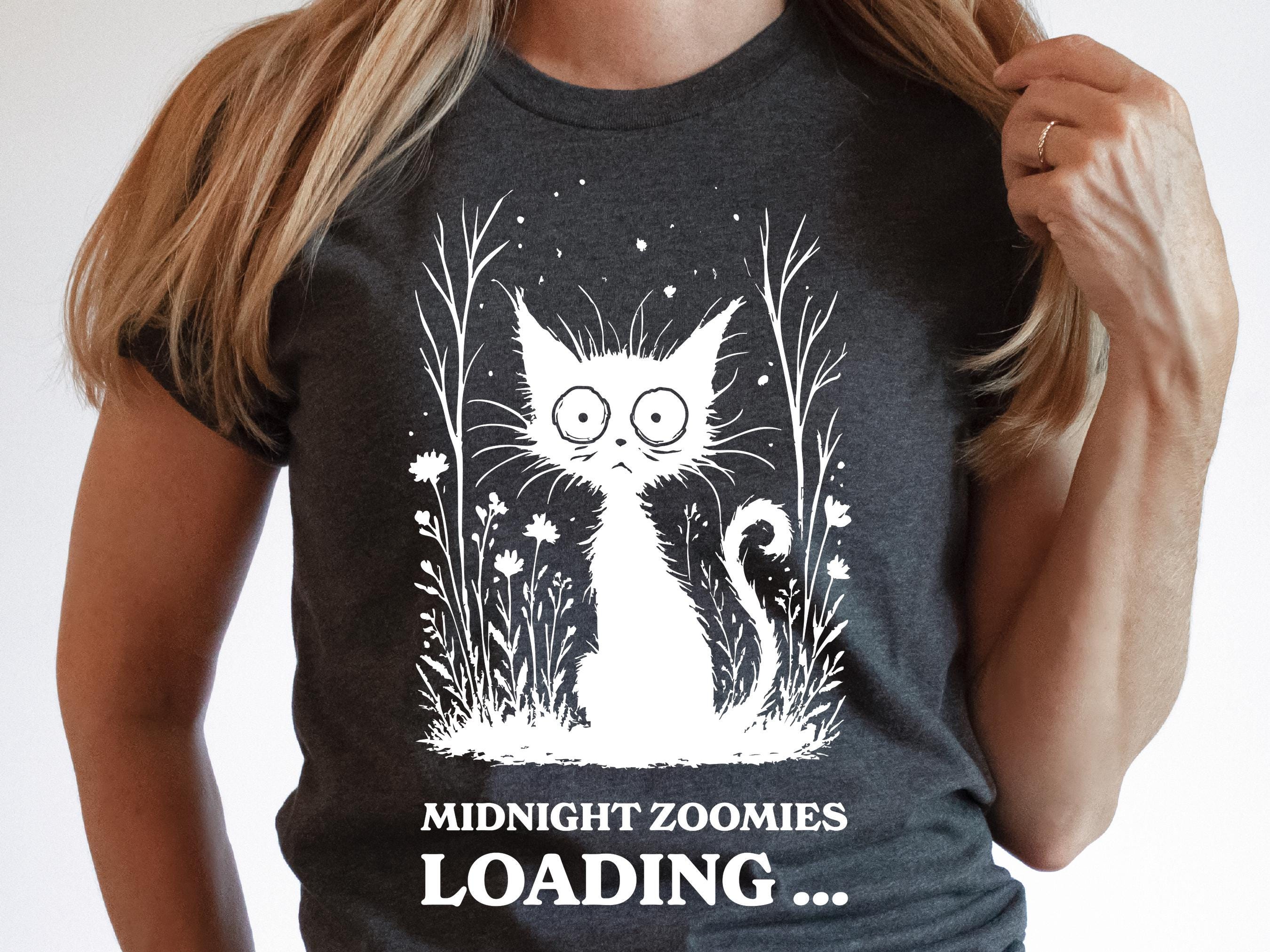 Midnight Zoomies Loading Funny Cat T-Shirt Cute Black Cat Tee Crazy Cat Lover Gift Humorous Pet Shirt Unisex Cat Mum Dad Owners Graphic Top - View 4