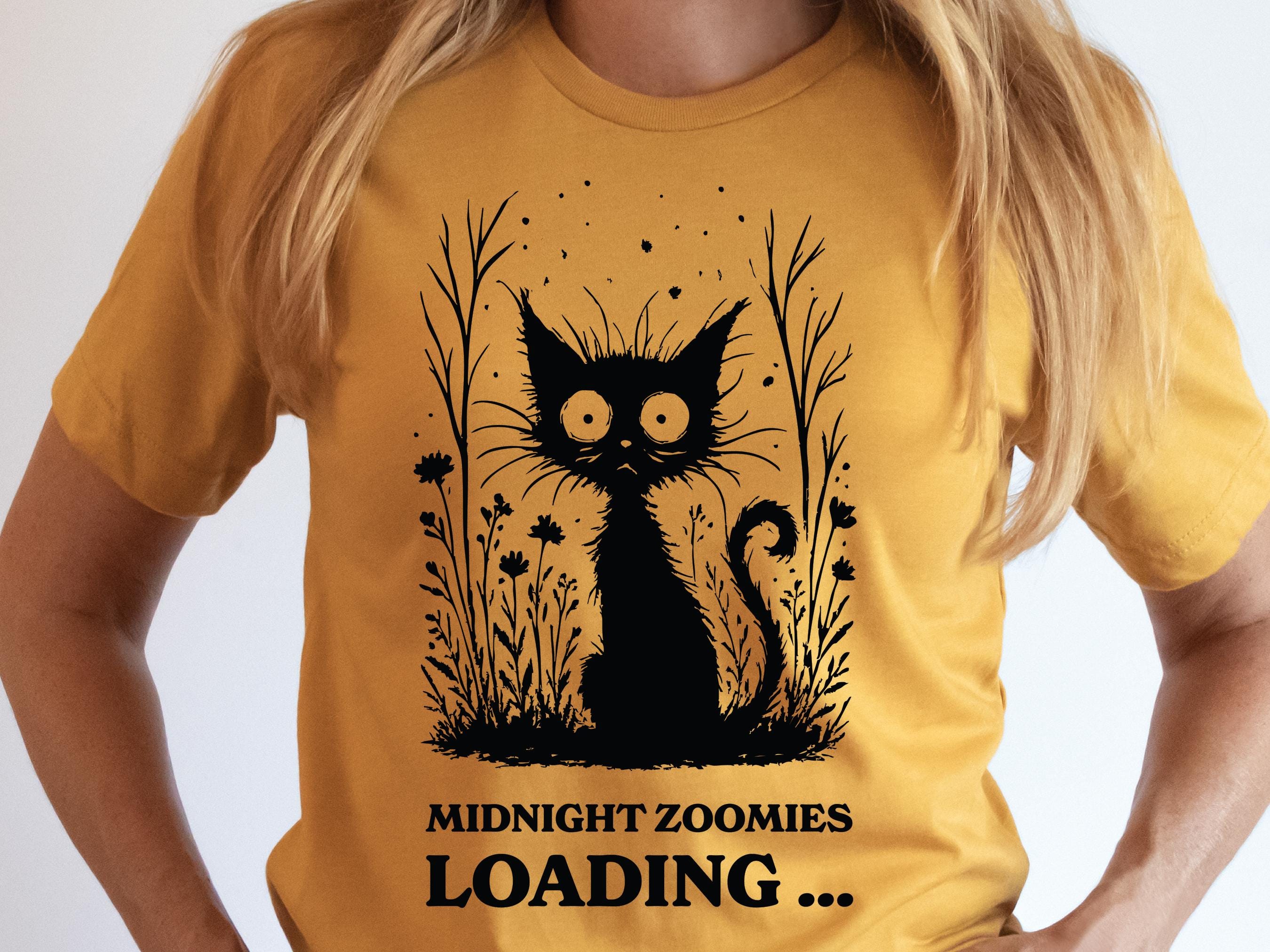 Midnight Zoomies Loading Funny Cat T-Shirt Cute Black Cat Tee Crazy Cat Lover Gift Humorous Pet Shirt Unisex Cat Mum Dad Owners Graphic Top - View 5