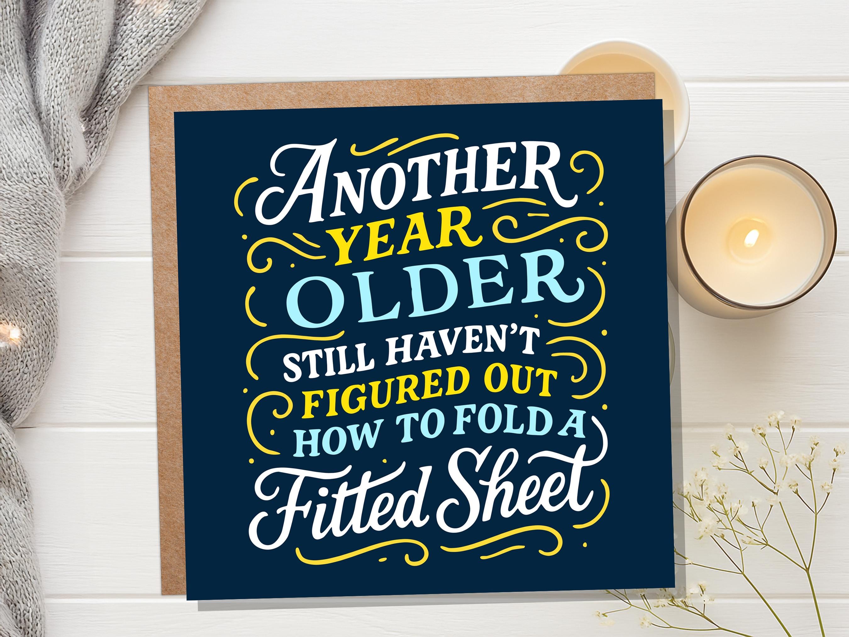 Adulting Birthday Card Funny Fitted Sheet Joke, Growing Older Relatable Humour for Husband Partner Friend Housework Mum Dad Quirky Aging Fun - View 4