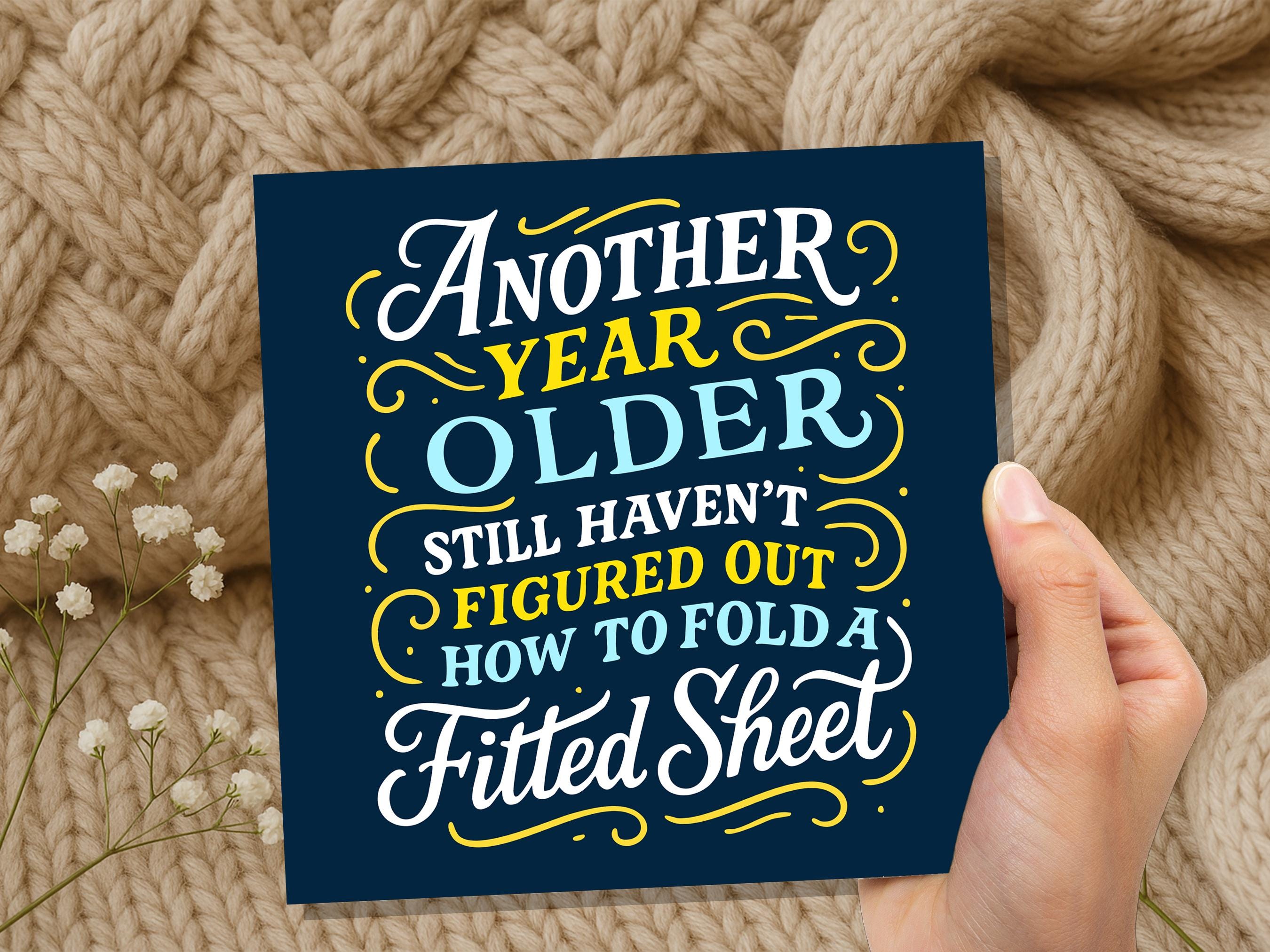 Adulting Birthday Card Funny Fitted Sheet Joke, Growing Older Relatable Humour for Husband Partner Friend Housework Mum Dad Quirky Aging Fun - View 7