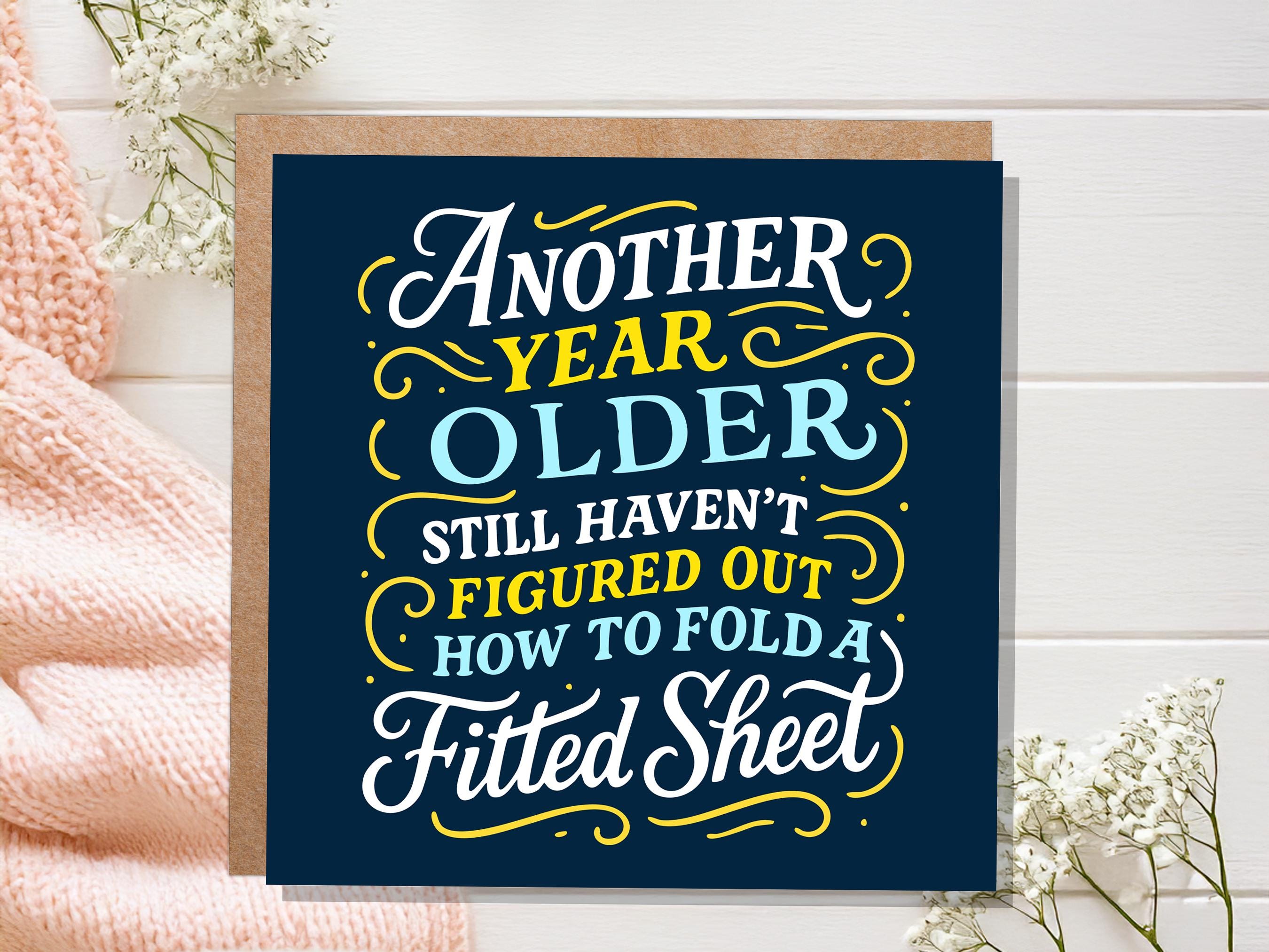 Adulting Birthday Card Funny Fitted Sheet Joke, Growing Older Relatable Humour for Husband Partner Friend Housework Mum Dad Quirky Aging Fun - View 5