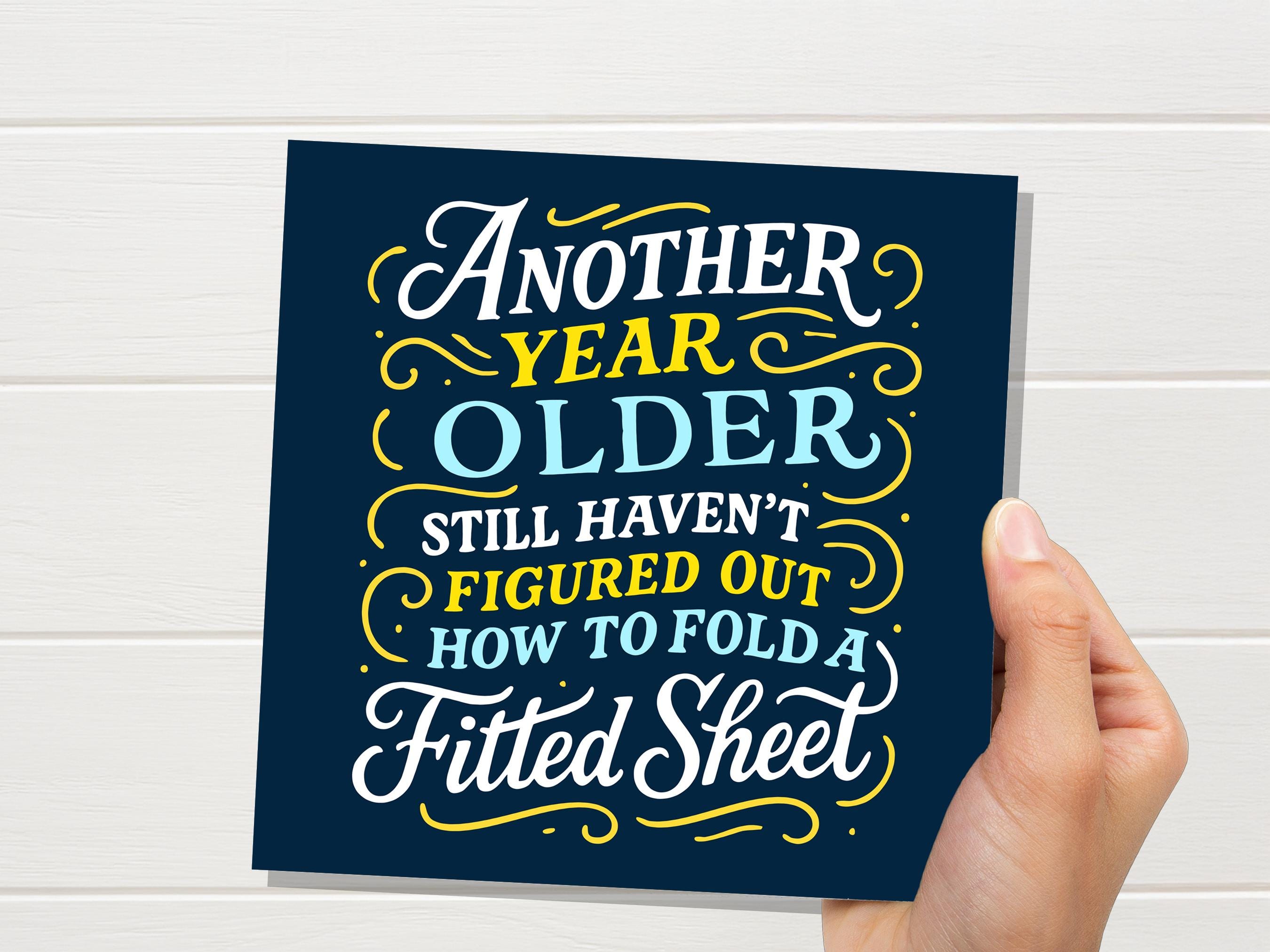 Adulting Birthday Card Funny Fitted Sheet Joke, Growing Older Relatable Humour for Husband Partner Friend Housework Mum Dad Quirky Aging Fun - View 3