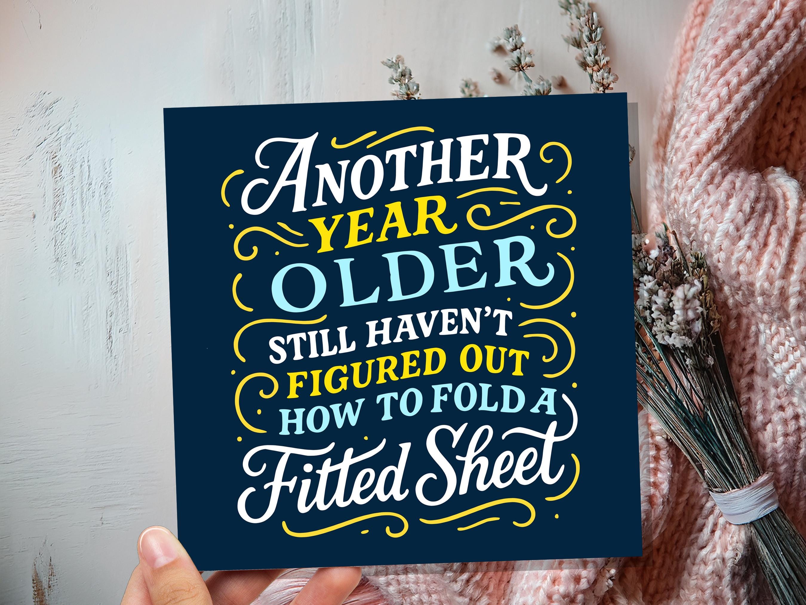 Adulting Birthday Card Funny Fitted Sheet Joke, Growing Older Relatable Humour for Husband Partner Friend Housework Mum Dad Quirky Aging Fun - View 6