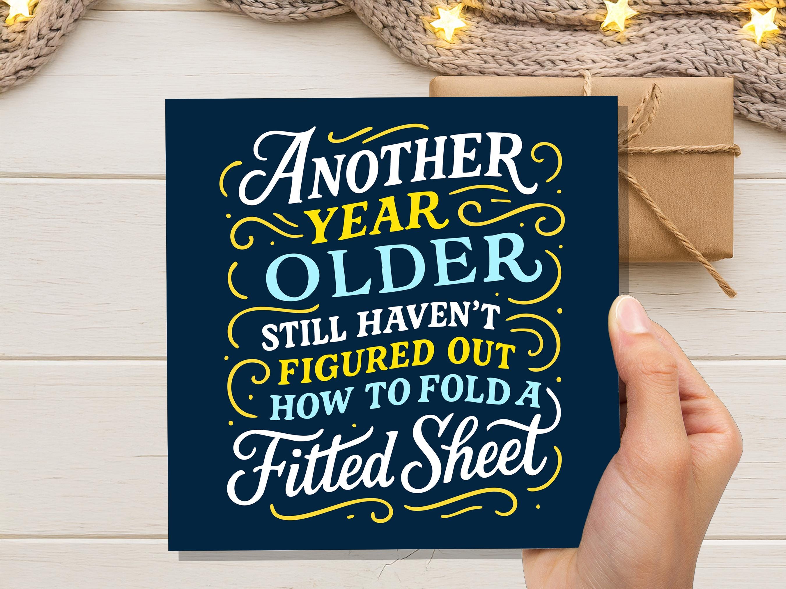 Adulting Birthday Card Funny Fitted Sheet Joke, Growing Older Relatable Humour for Husband Partner Friend Housework Mum Dad Quirky Aging Fun - View 2